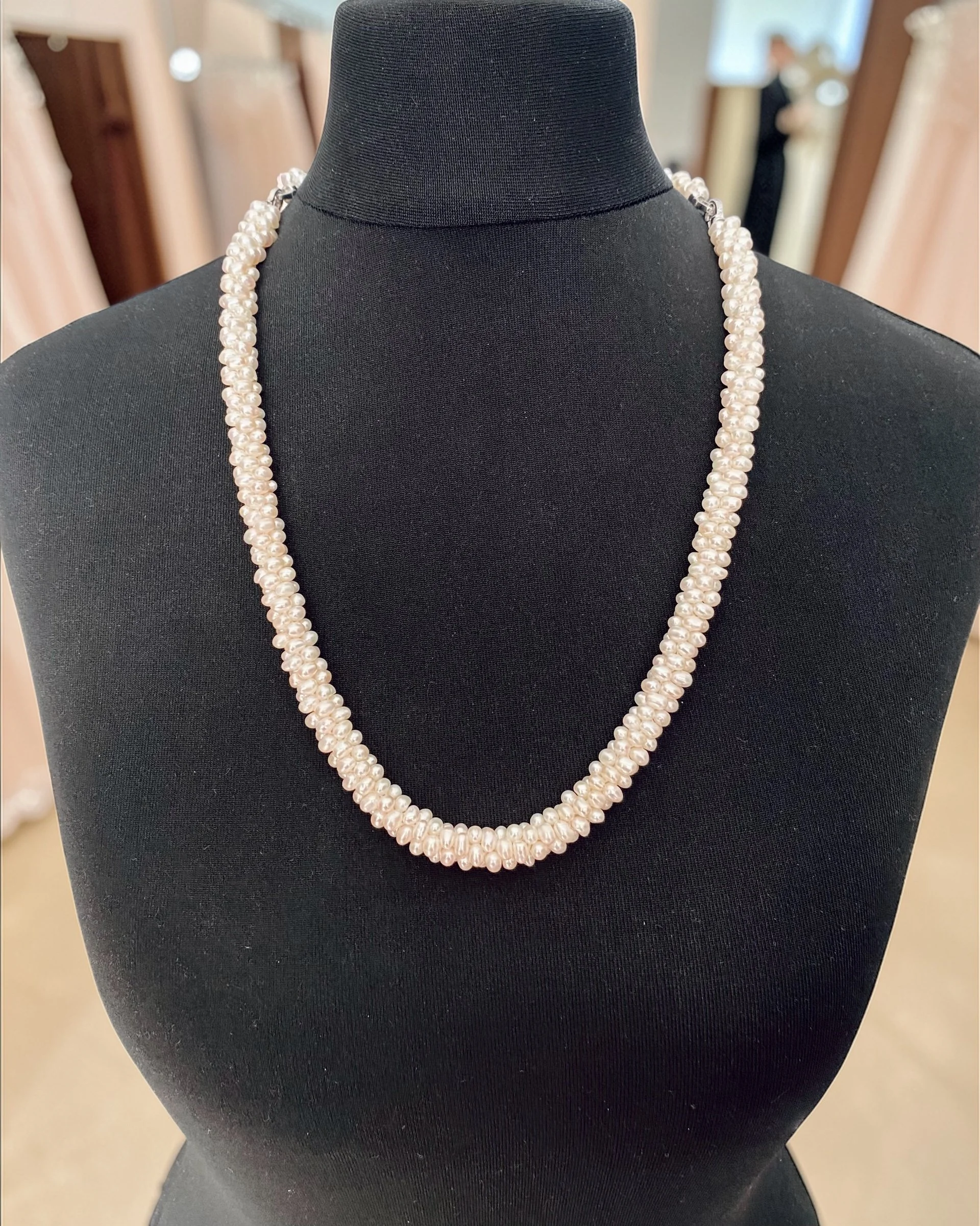 Handwoven Freshwater Keshi Pearl Necklace & Bracelet Set, 3.5mm Nucleus-Free Pearls, Silver Convertible Clip Clasps, Two-Way Wear Starlit Pearls