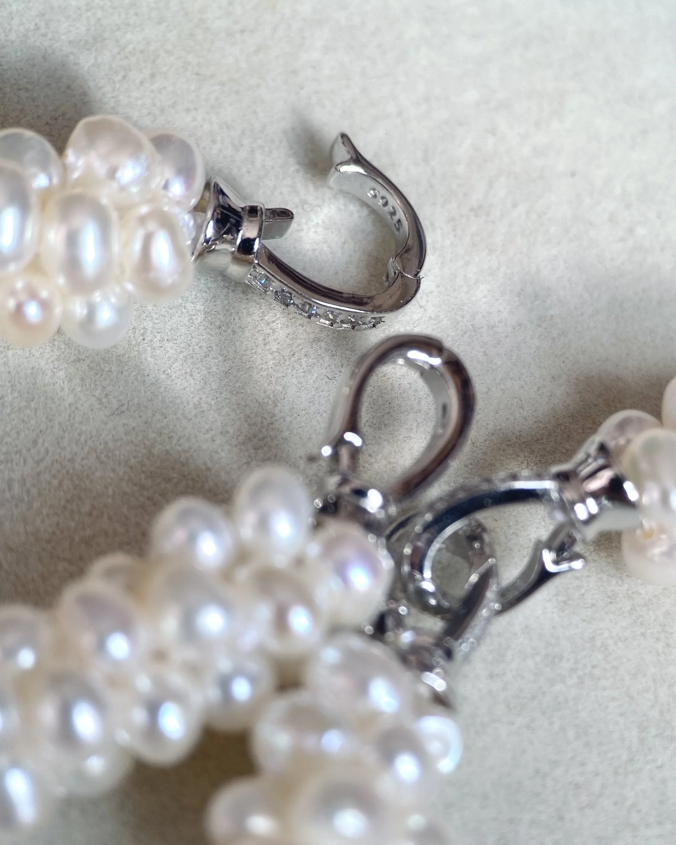 Handwoven Freshwater Keshi Pearl Necklace & Bracelet Set, 3.5mm Nucleus-Free Pearls, Silver Convertible Clip Clasps, Two-Way Wear Starlit Pearls