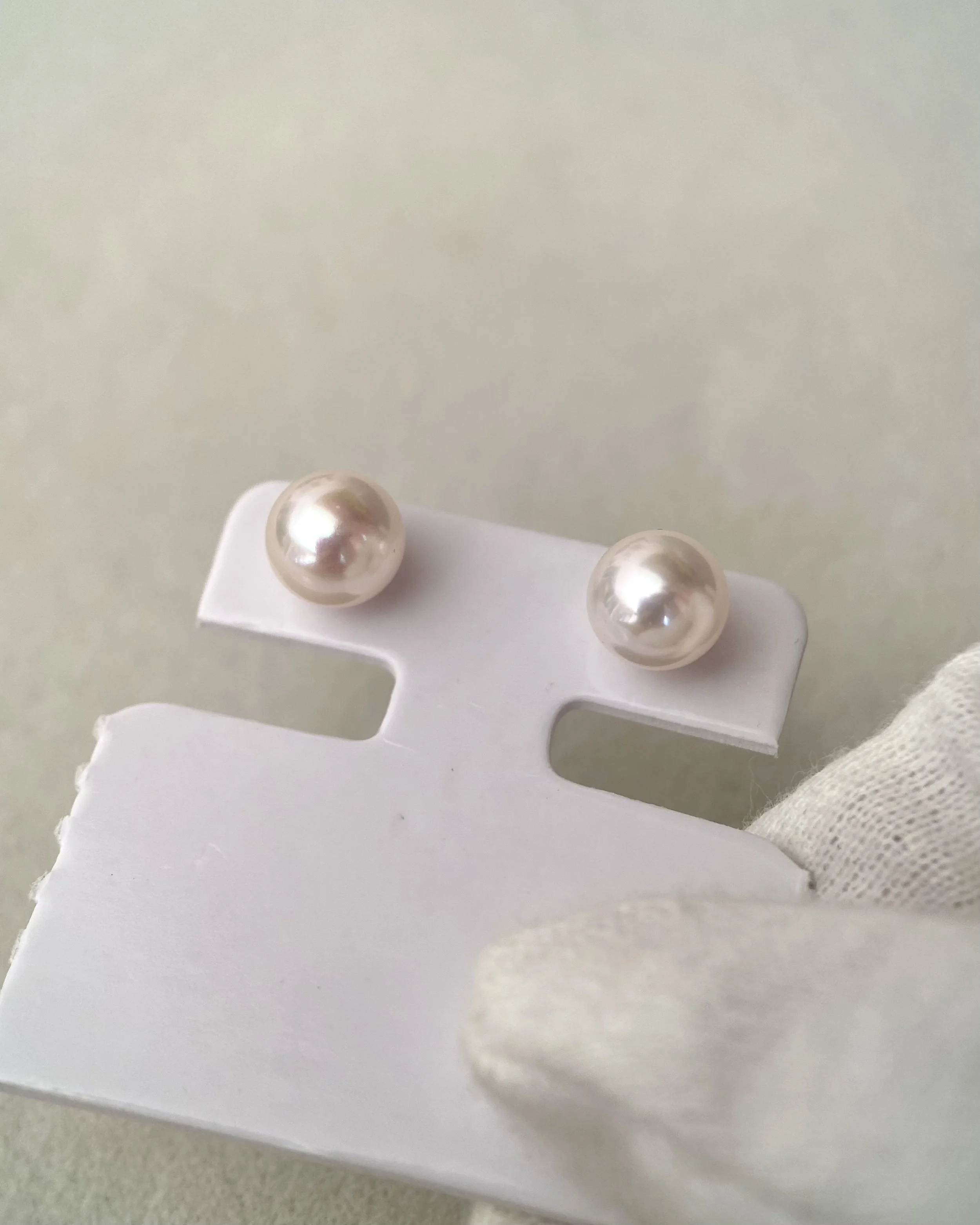 Specially Selected Top Gr White Japanese Koshimono Akoya Pearl Earrings 7.7mm, Otsuki Pearl, 6A Aurora Lustre, Solid 18K Gold Posts Starlit Pearls