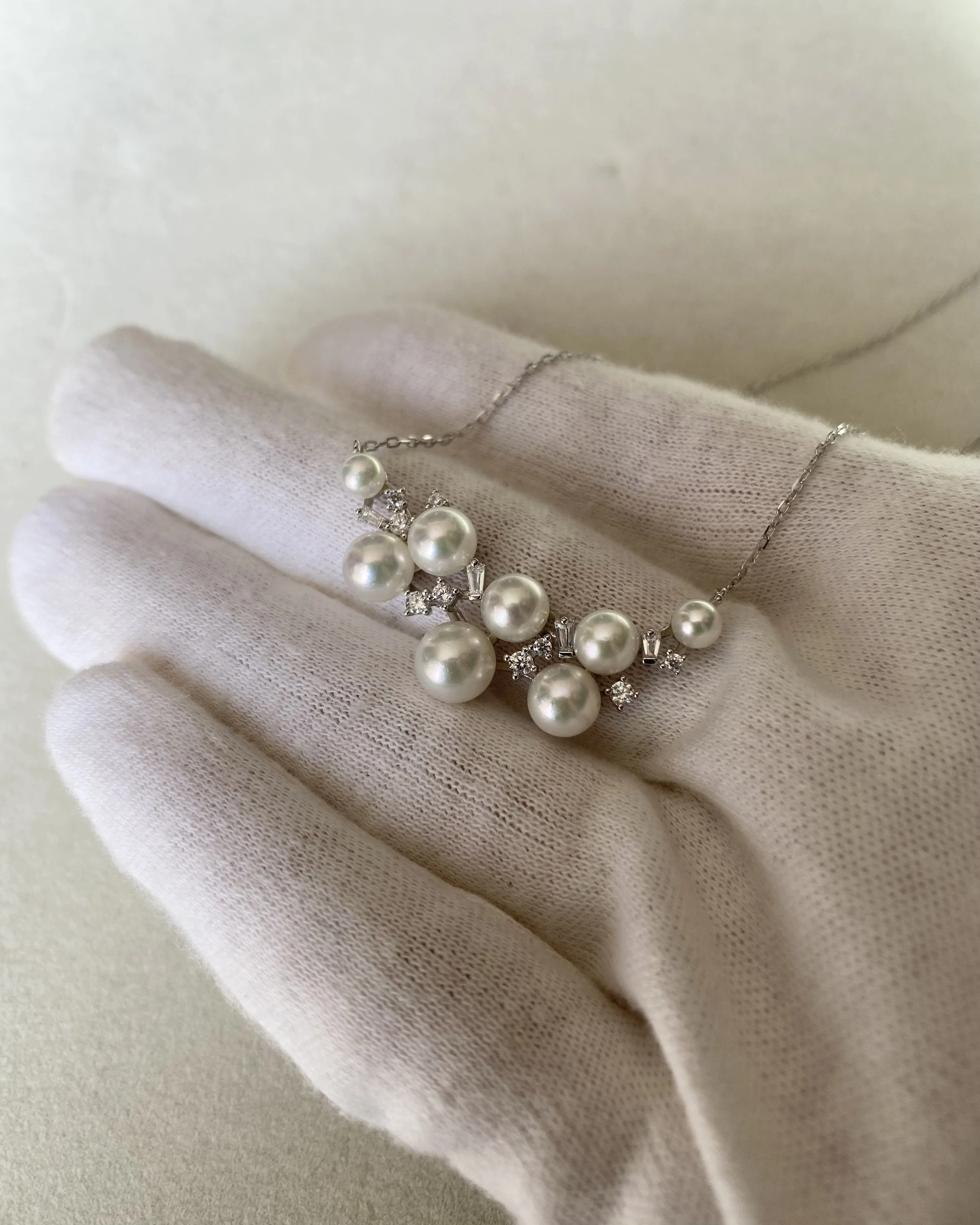 Snow White Japanese Pearl Artistic Cluster Necklace, 4–7mm Aurora Sairindama & Akoya, Sparkling S925 Silver Rolo Chain, Show Piece Starlit Pearls