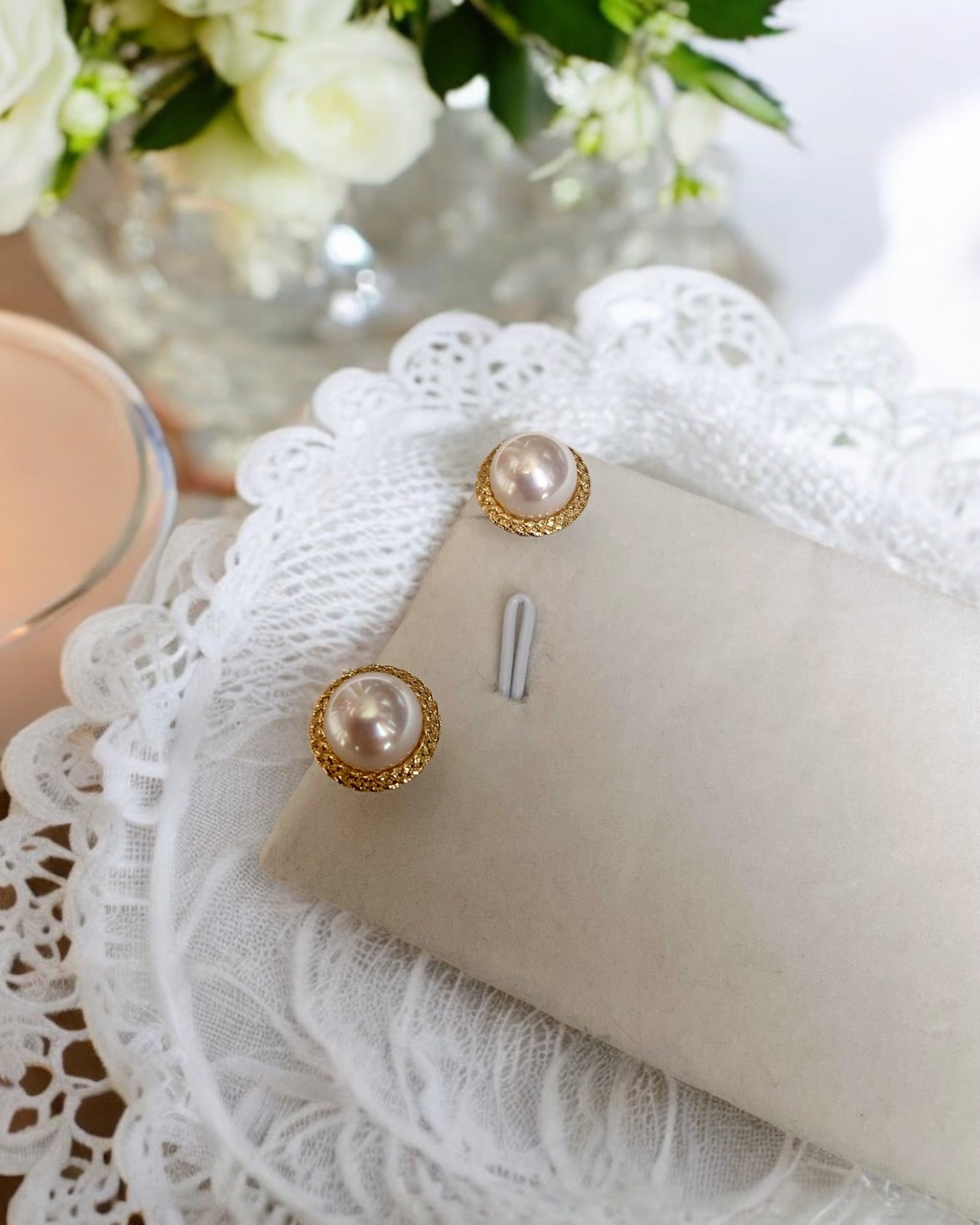 Lustrous 8mm Japanese White Akoya Pearl Earrings, Pearls from Renowned Japanese Supplier Otsuki Pearl, Original Japanese S925 Woven Setting Starlit Pearls