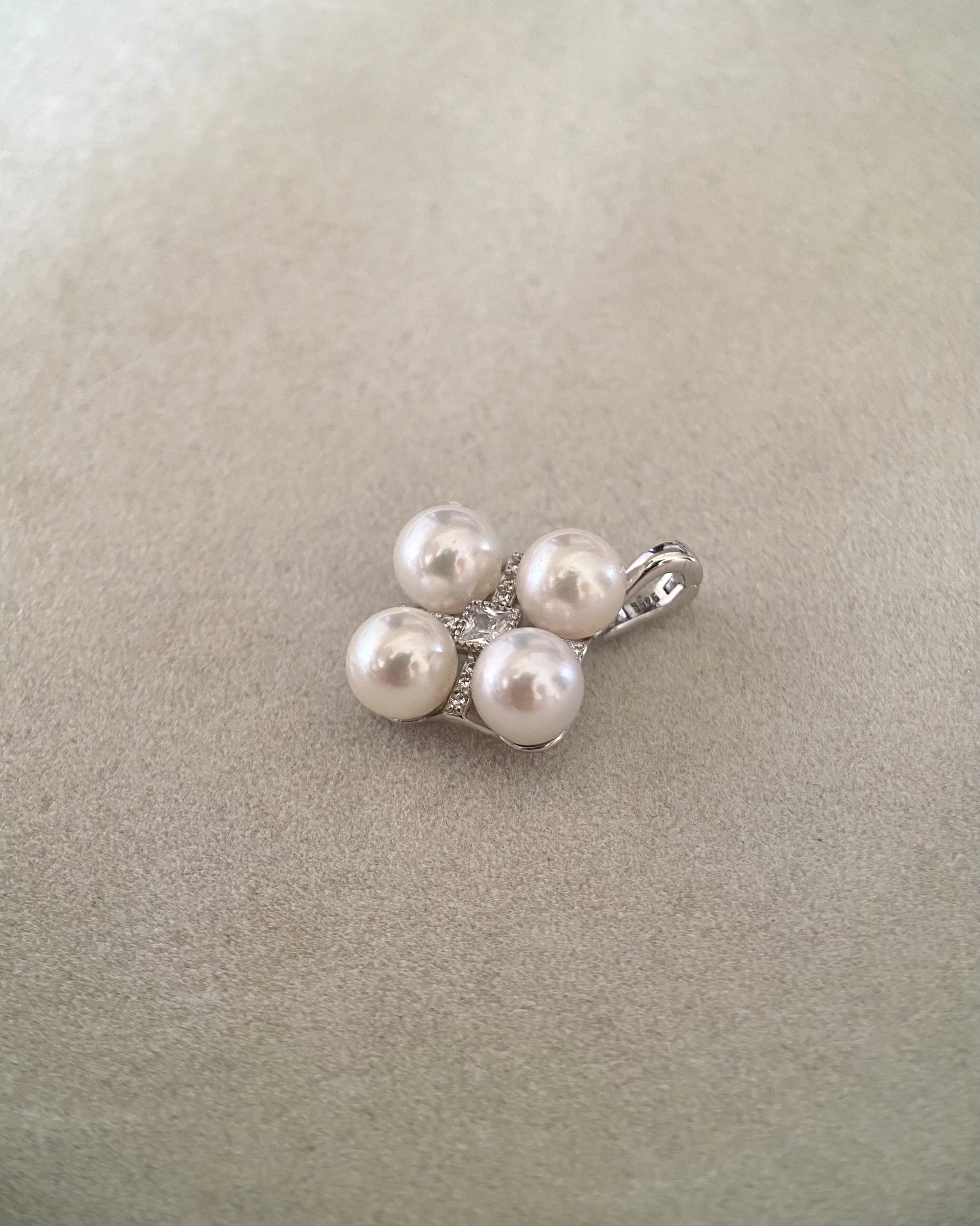 White Japanese Four-Akoya Pearl Floral Cross Pendant 6.2mm, Pink Overtones & Luminous Lustre, S925 Silver Openable Bail, Gift for Her Starlit Pearls
