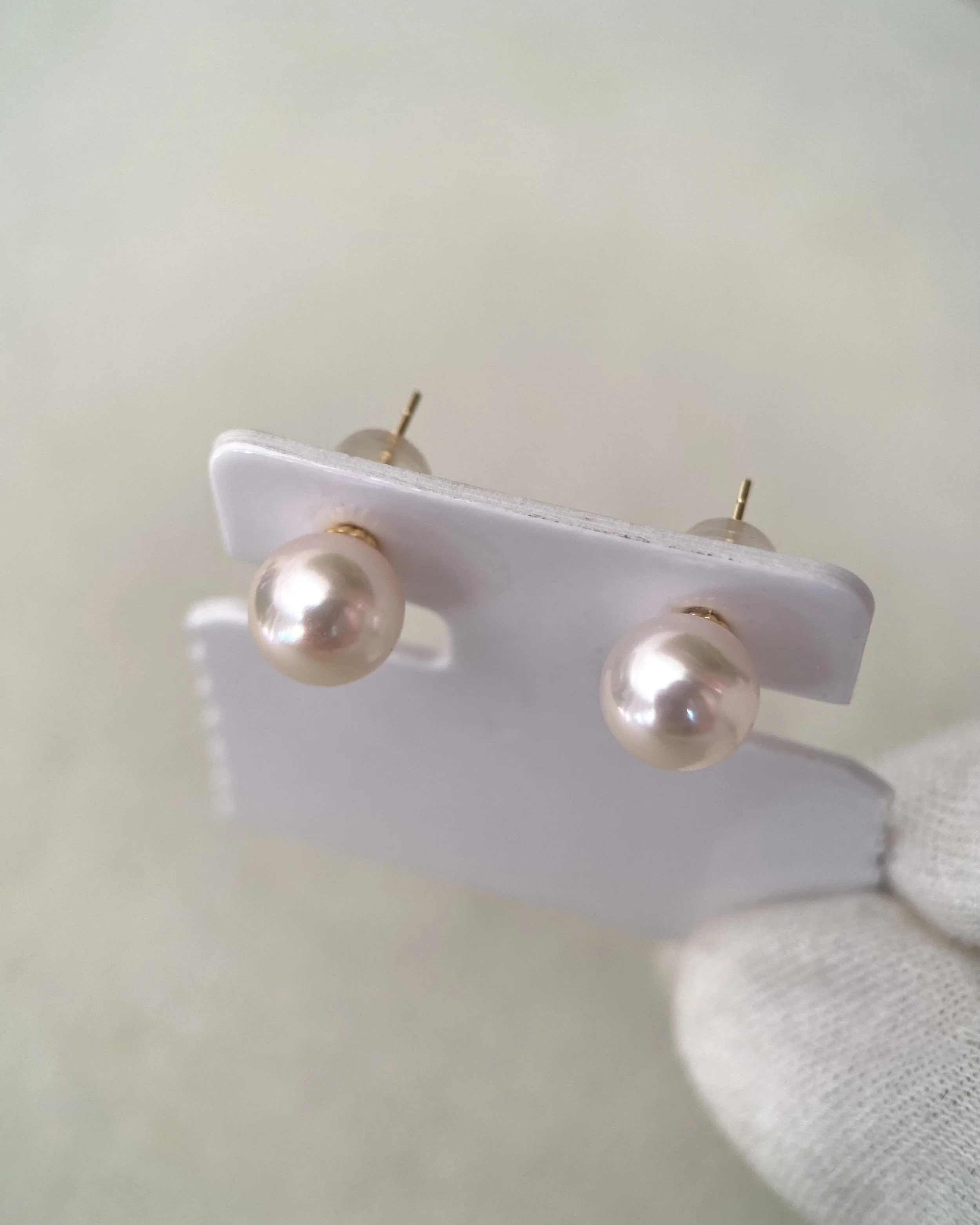 Specially Selected Top Gr White Japanese Koshimono Akoya Pearl Earrings 7.7mm, Otsuki Pearl, 6A Aurora Lustre, Solid 18K Gold Posts Starlit Pearls