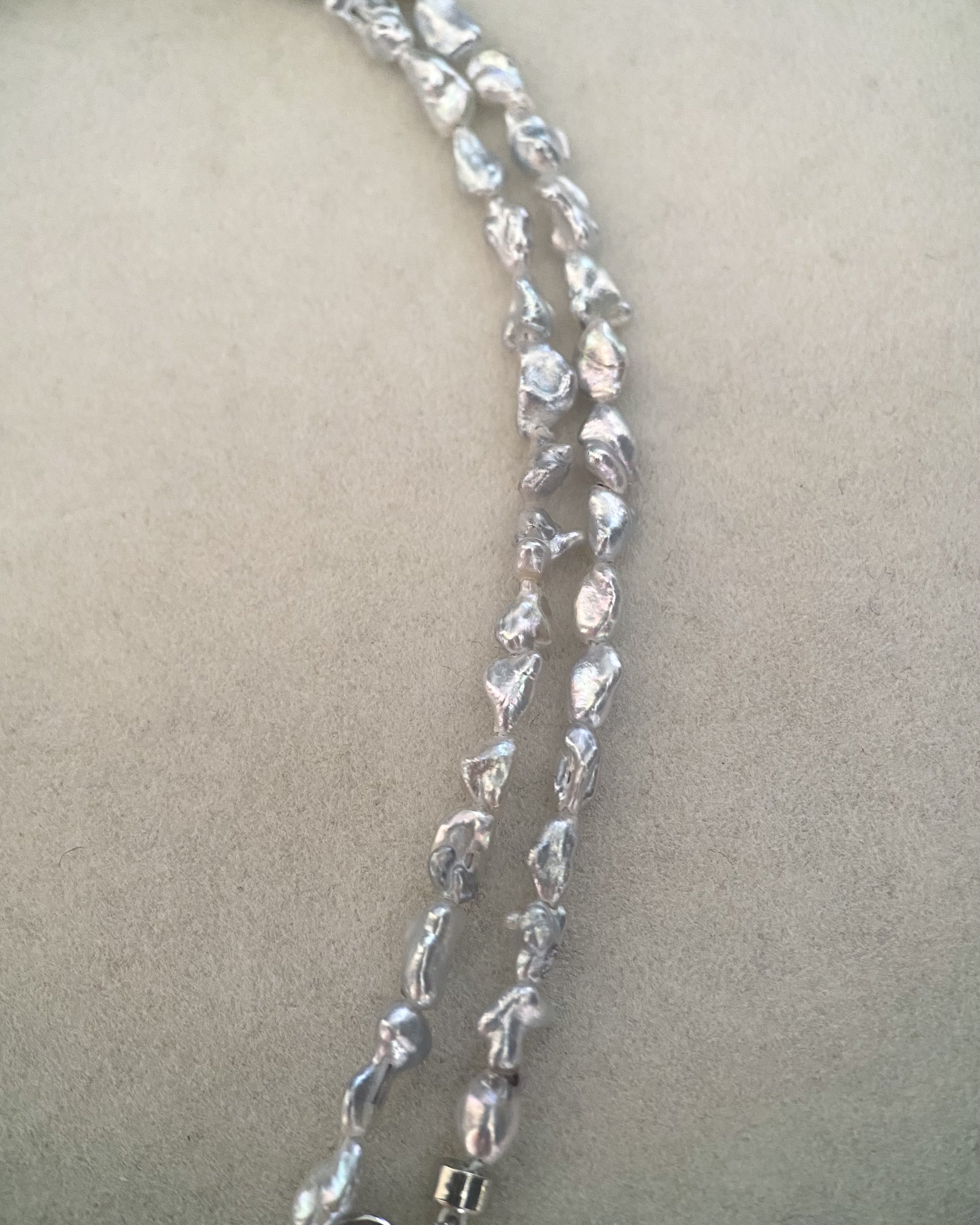 Collector's Grade Australian Silver-White South Sea Wild Nucleus-Free Keshi Pearl Necklace, 6x4mm, Iridescent Lustre, 18K White Gold Clasp Starlit Pearls