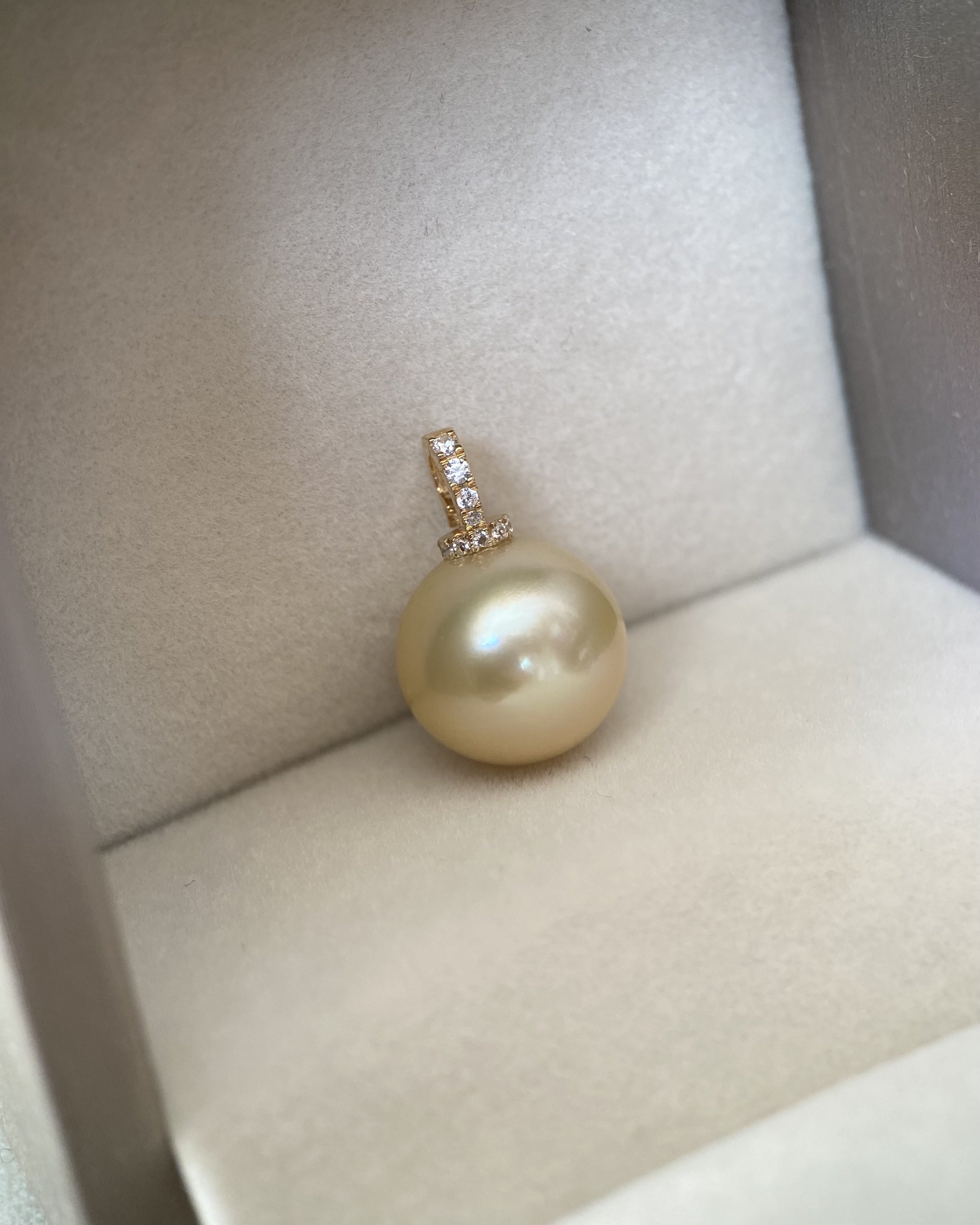 12.1mm Genuine Golden South Sea Pearl Pendant, Solid 18K Gold Clip Bail, Pavé CZ Diamond Accents, Mirror-Like Lustre, Gift For Her Starlit Pearls