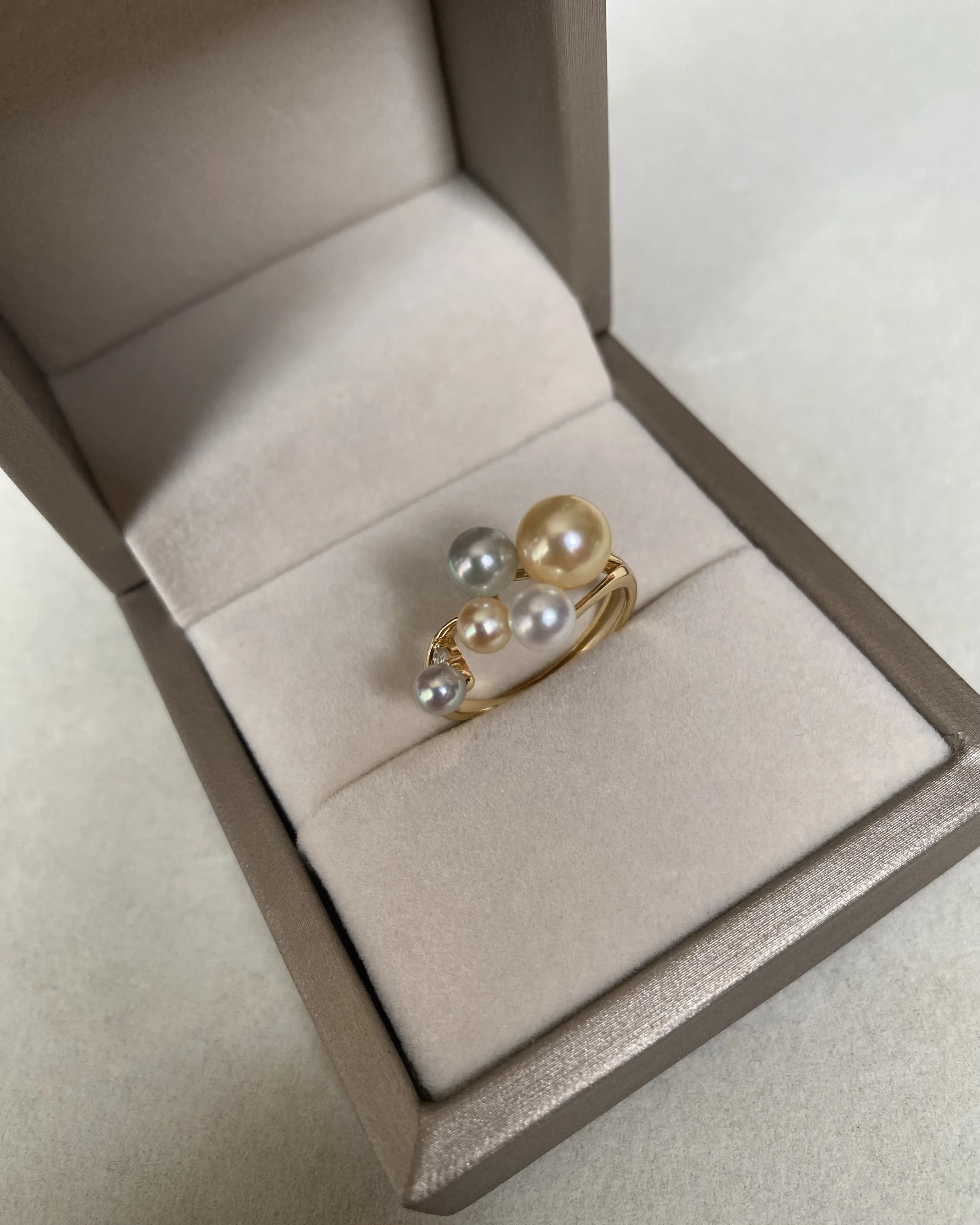 Rare Japanese Akoya Pearl Cluster Ring – Golden Dawn, Saiundama & Sairindama Pearls, Scattered Starlight Design, S925 Silver Band Starlit Pearls