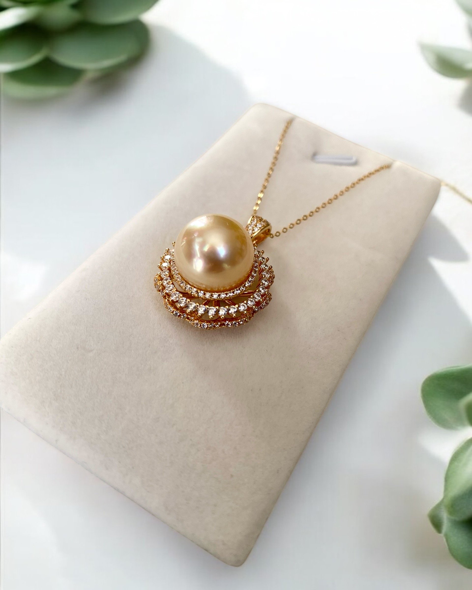 Stunning 13mm Phoenix Australian Golden South Sea Pearl Pendant, Satin Lustre, Rare Rotating Wheel of Fortune Setting, Jewellery Showpiece Starlit Pearls