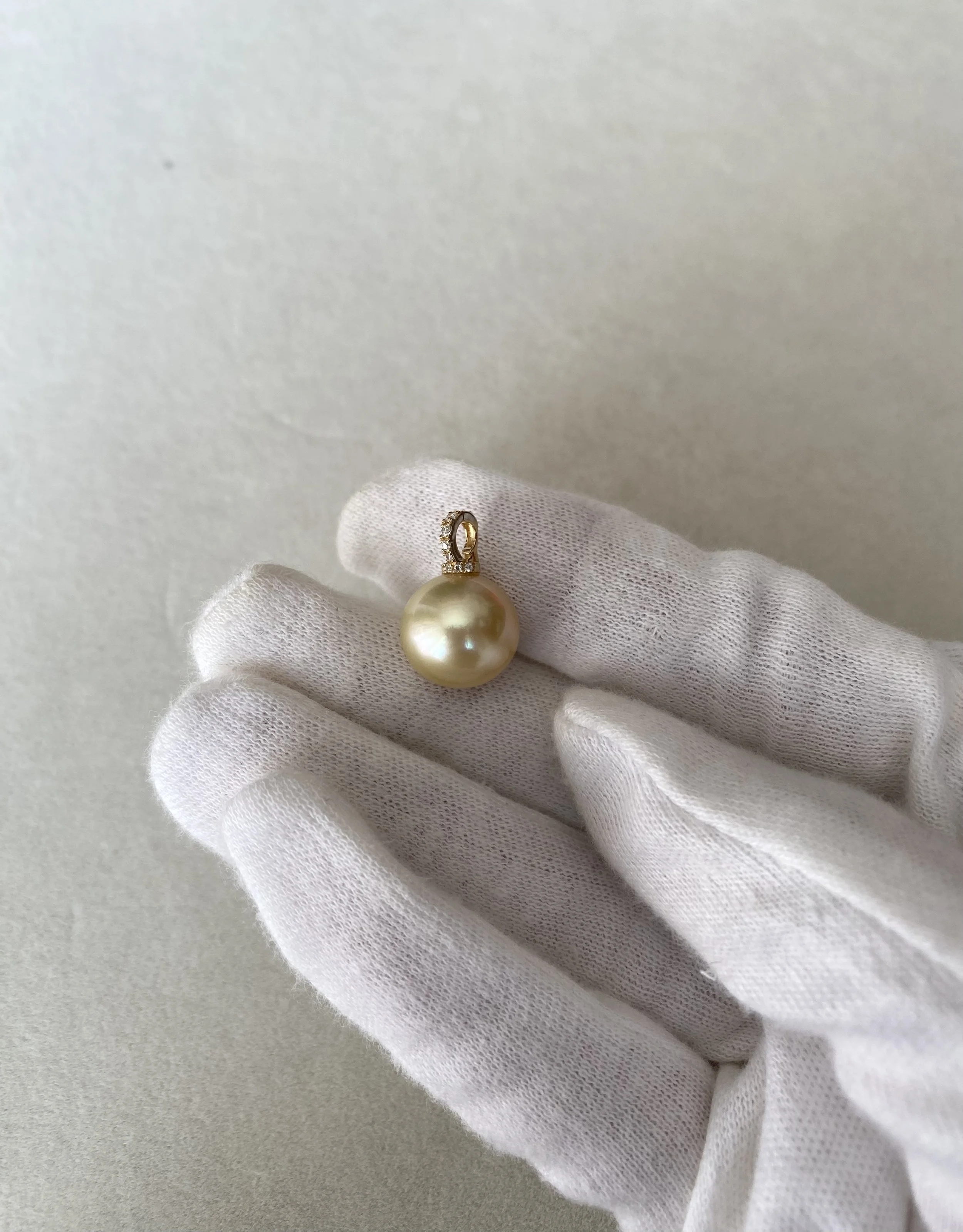 12.1mm Genuine Golden South Sea Pearl Pendant, Solid 18K Gold Clip Bail, Pavé CZ Diamond Accents, Mirror-Like Lustre, Gift For Her Starlit Pearls