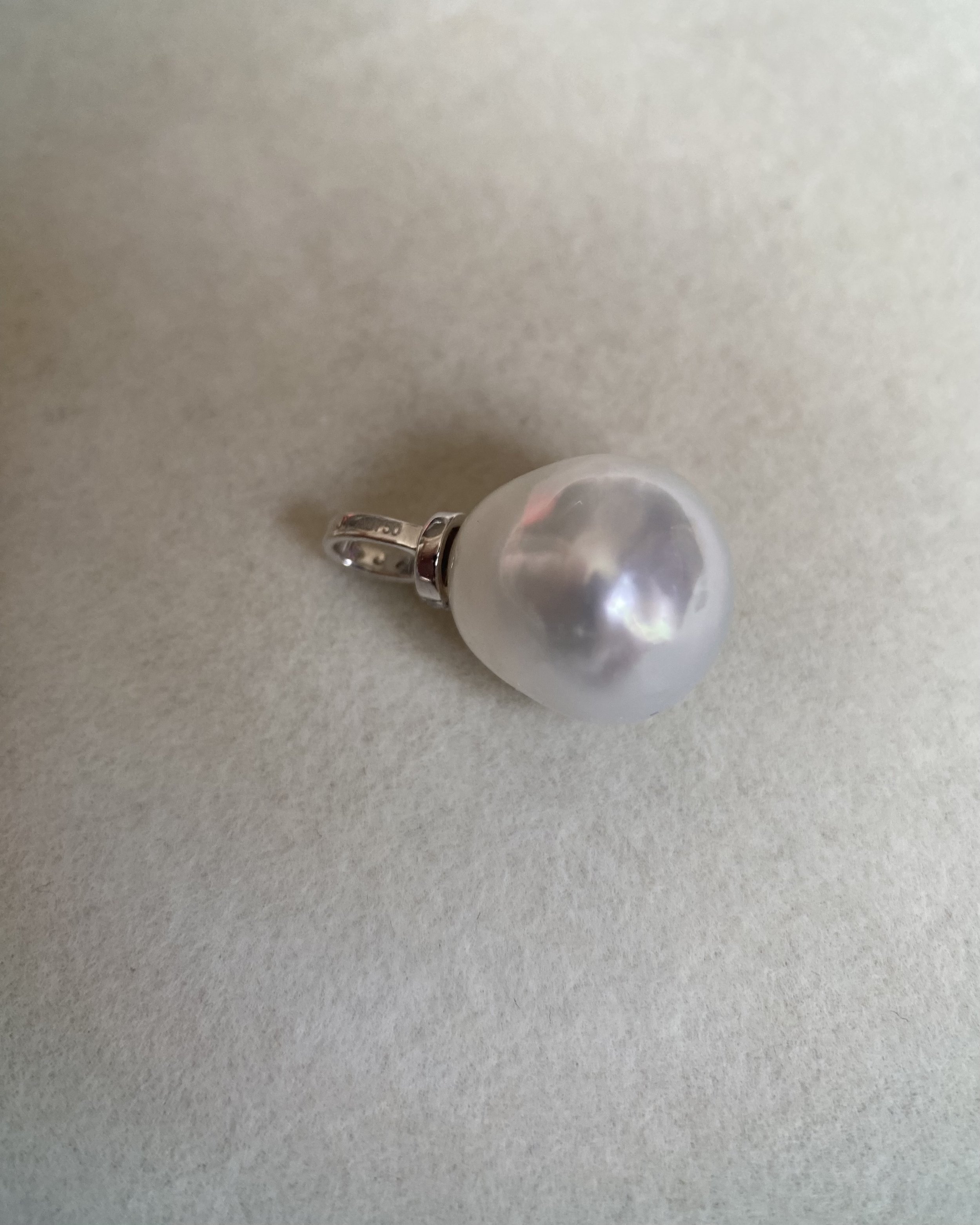 Solid 18ct White Gold_12mm Silver White Australian South Sea Baroque Pearl Pendant, 18K CZ Bail, Rare Cool-Tone Satin Lustre Starlit Pearls