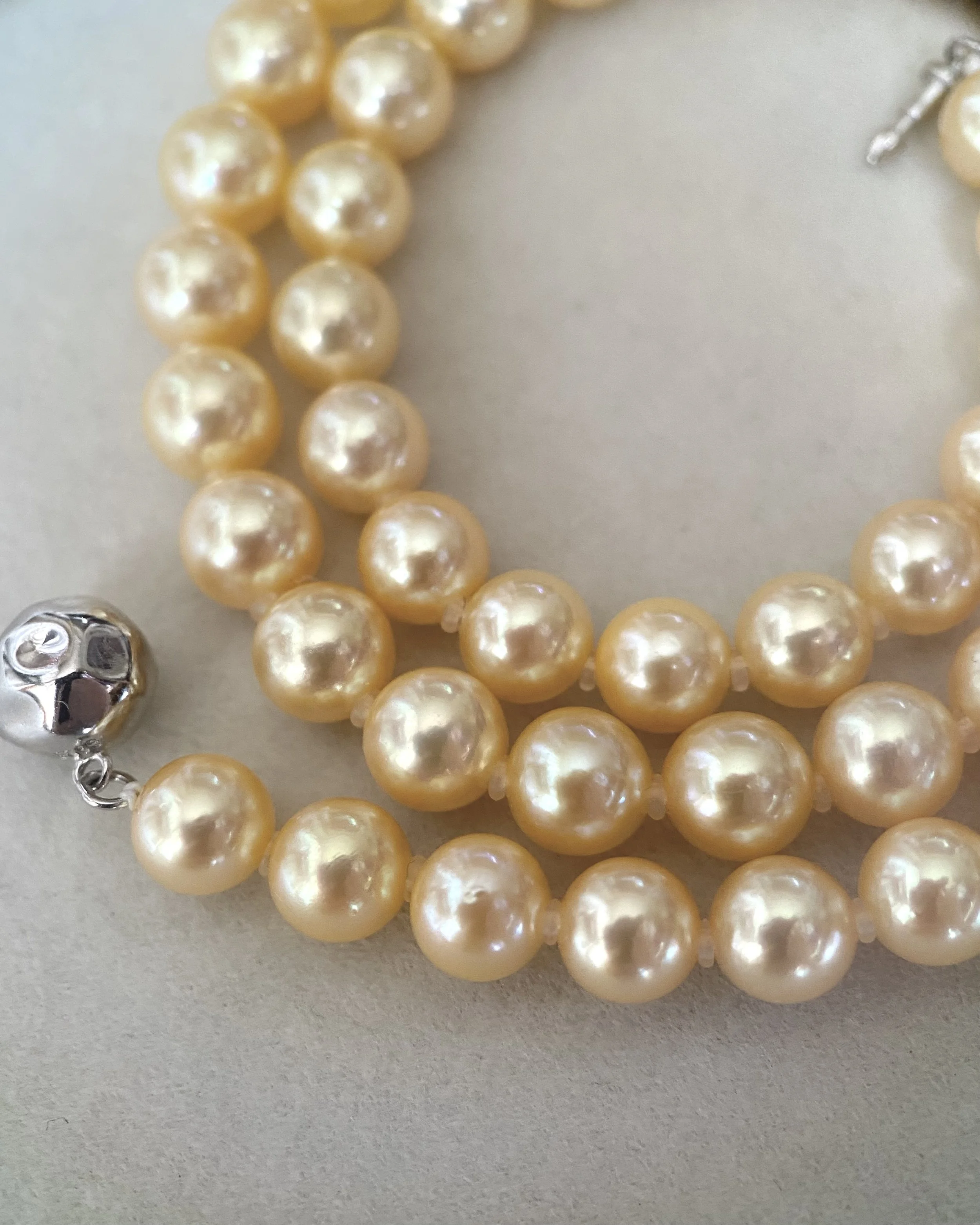 Vibrant Warm Gold_7–7.5mm Japanese “Golden Dawn” Akoya Pearl Necklace, High Clarity Lustre, S925 Sterling Silver Insert Clasp, Made in Japan Starlit Pearls