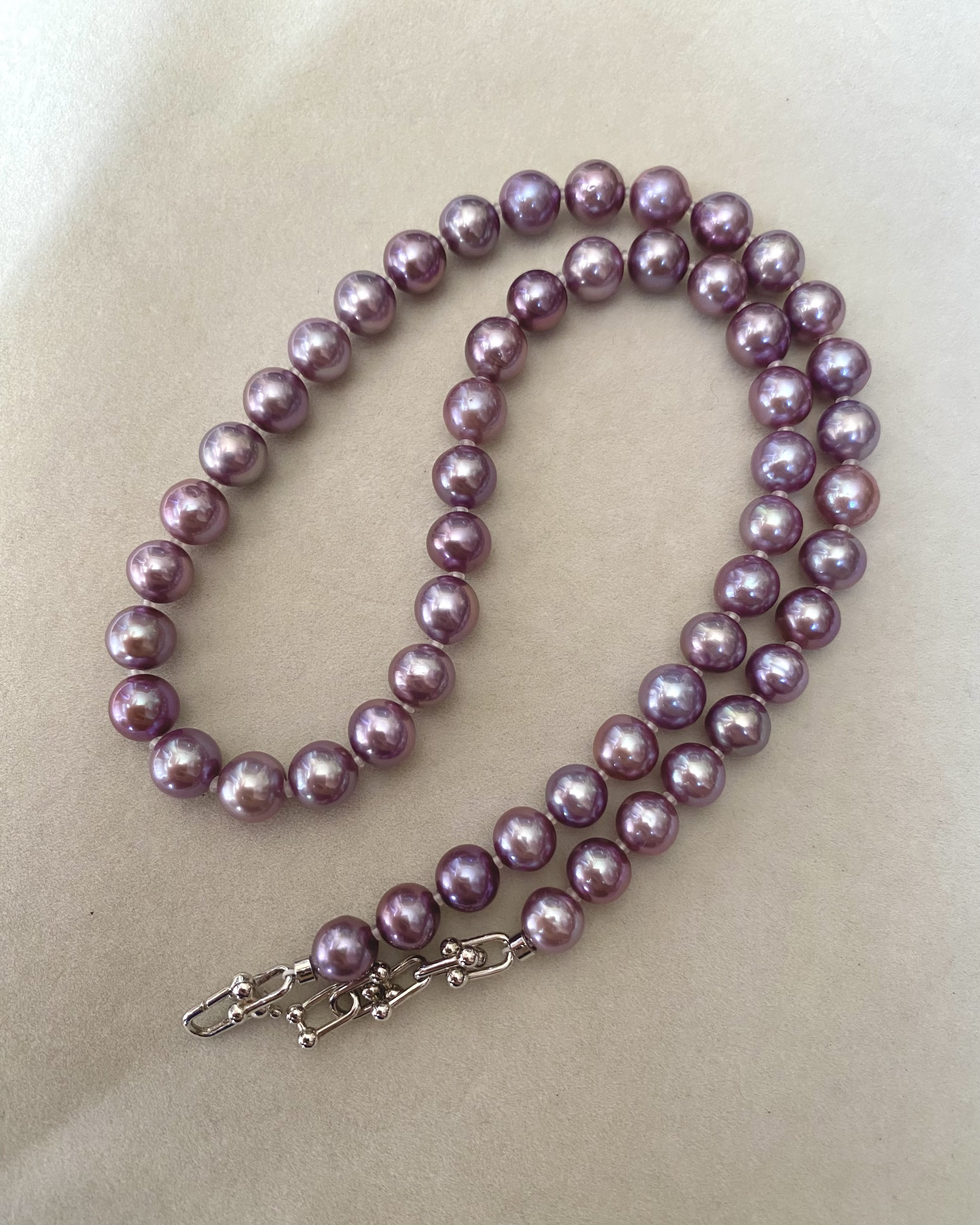 Rare French Violet 7–8mm Freshwater Pearl Necklace, Natural Untreated Colour – Radiant Lustre, Durable Adjustable S925 Silver U-Shaped Clasp