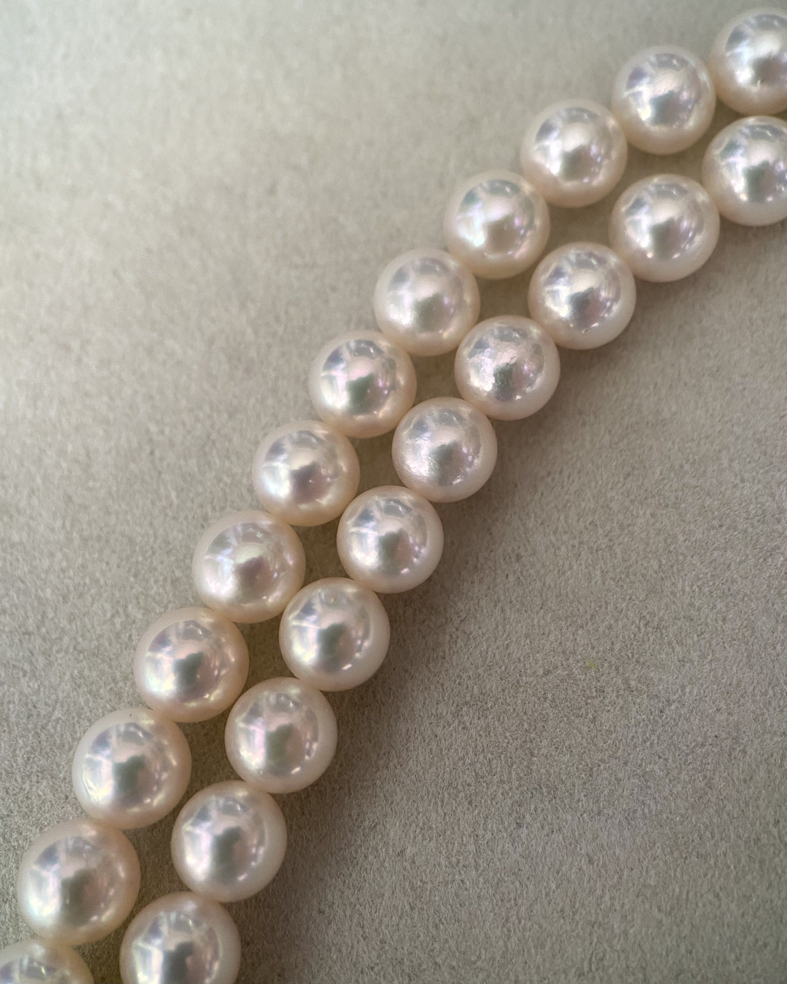 33" Extra-Long White Japanese Akoya Pearl Opera Necklace 6.5–7mm, Rose Overtone, 3D Floral Silver Clasp, Japan Jewellery Showpiece Starlit Pearls