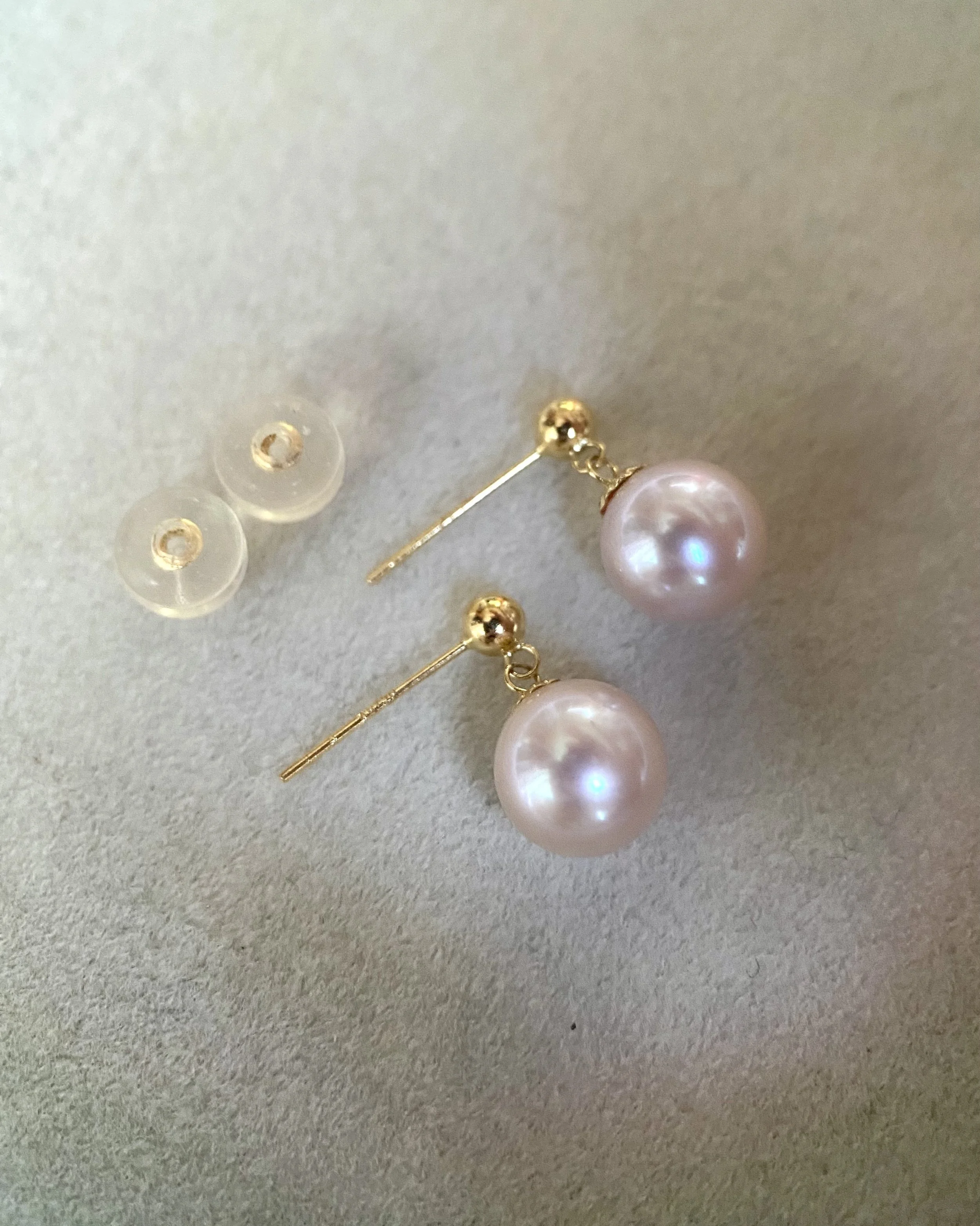 Top Quality Japanese Rose Pink Freshwater Pearl Earrings 7-7.5mm, Mirror-Like Lustre, 18K/AU750 Solid Yellow Gold Dangle Fittings Starlit Pearls