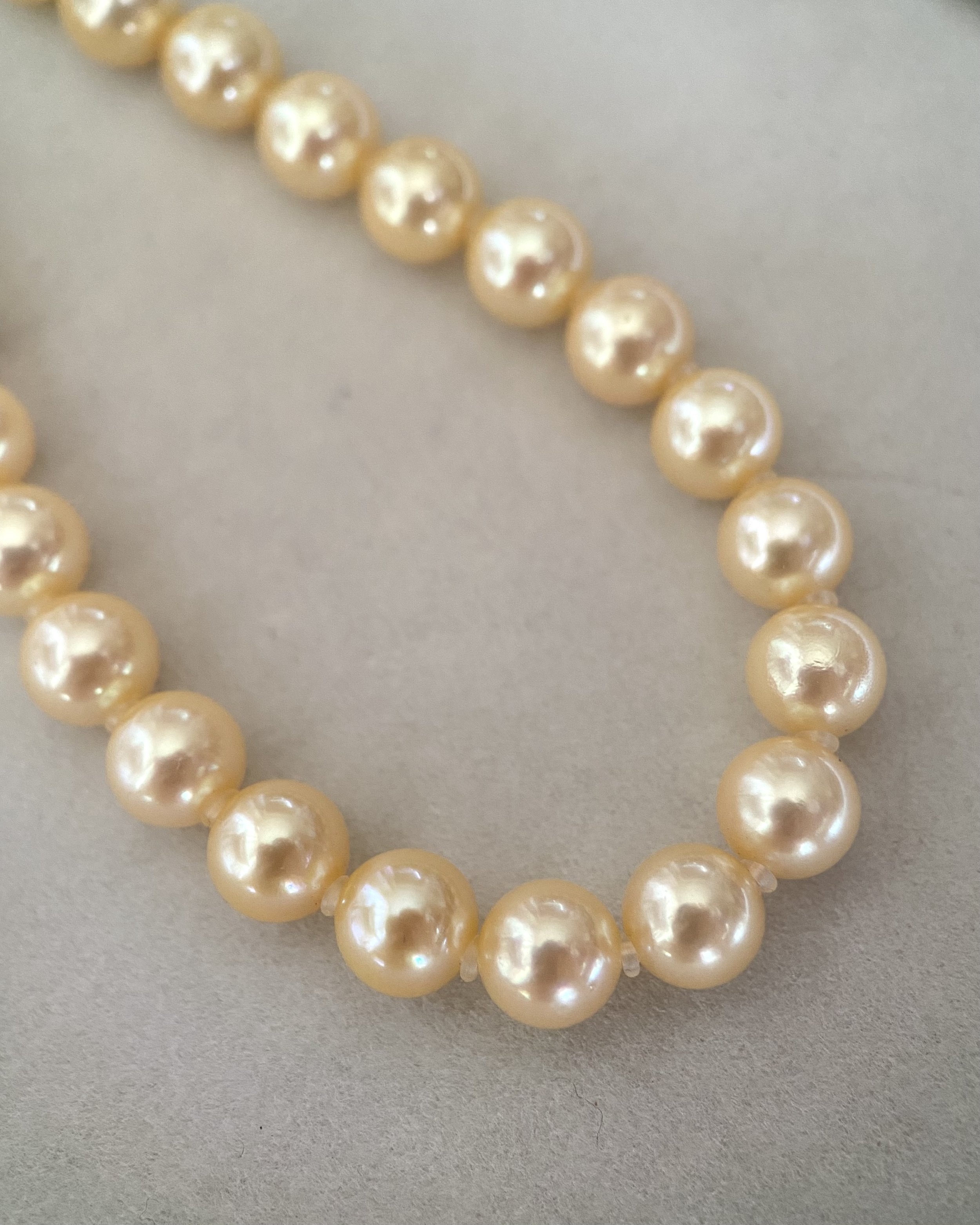 Vibrant Warm Gold_7–7.5mm Japanese “Golden Dawn” Akoya Pearl Necklace, High Clarity Lustre, S925 Sterling Silver Insert Clasp, Made in Japan Starlit Pearls