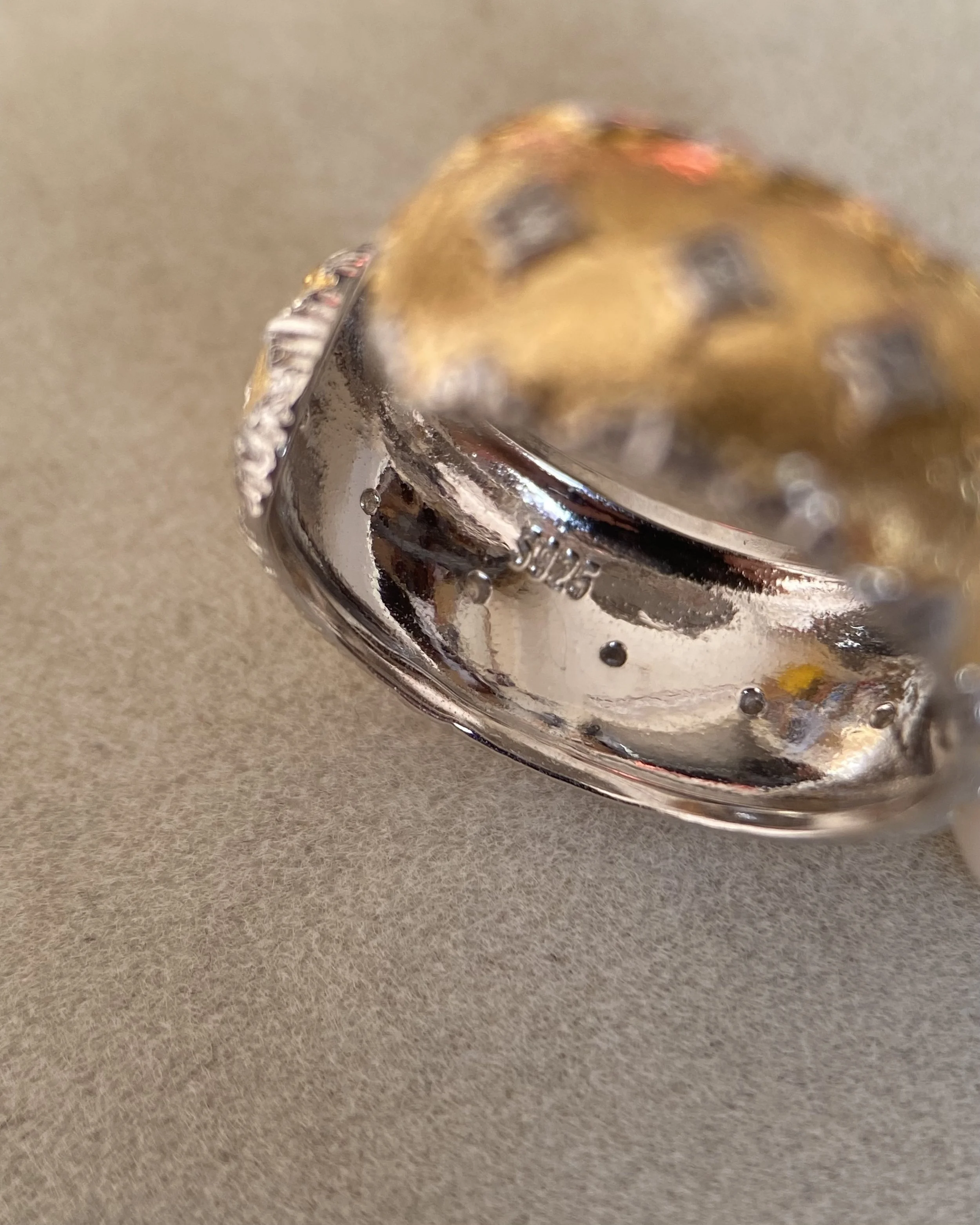 Rare Japanese White-Clear Akoya Pearl Ring 8.5mm, Soft Pink Overtone, Elegant Two-Tone Engraved S925 Silver Adjustable Wide Band Starlit Pearls