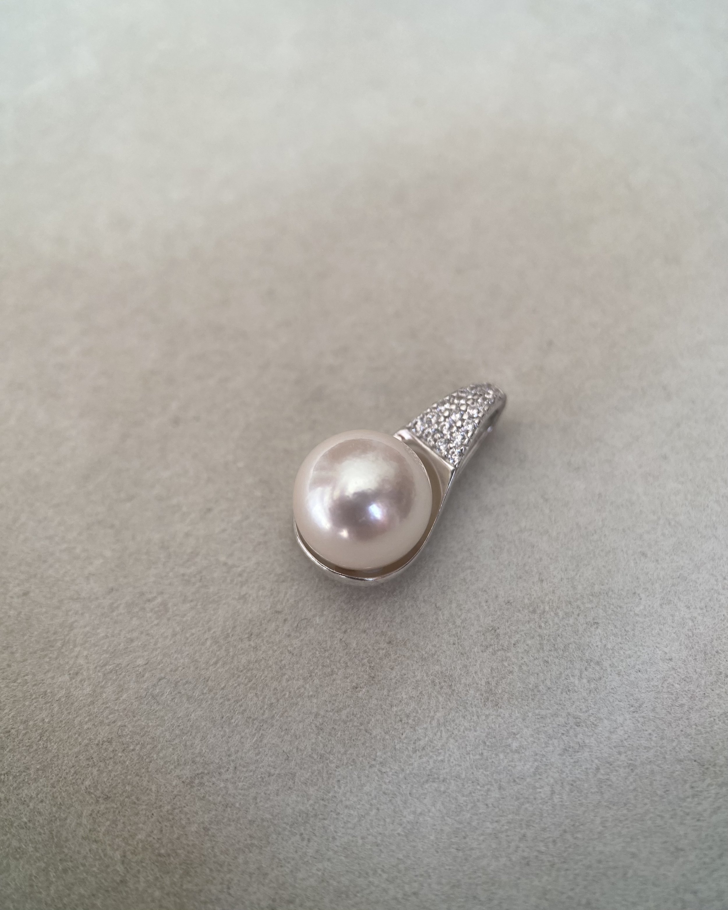 9.1mm Giant Japanese Natural Pale Pink Akoya Pearl Pendant, S925 Silver Pavé Teardrop Design, Rare Large Pearl, Exhibition Piece Starlit Pearls
