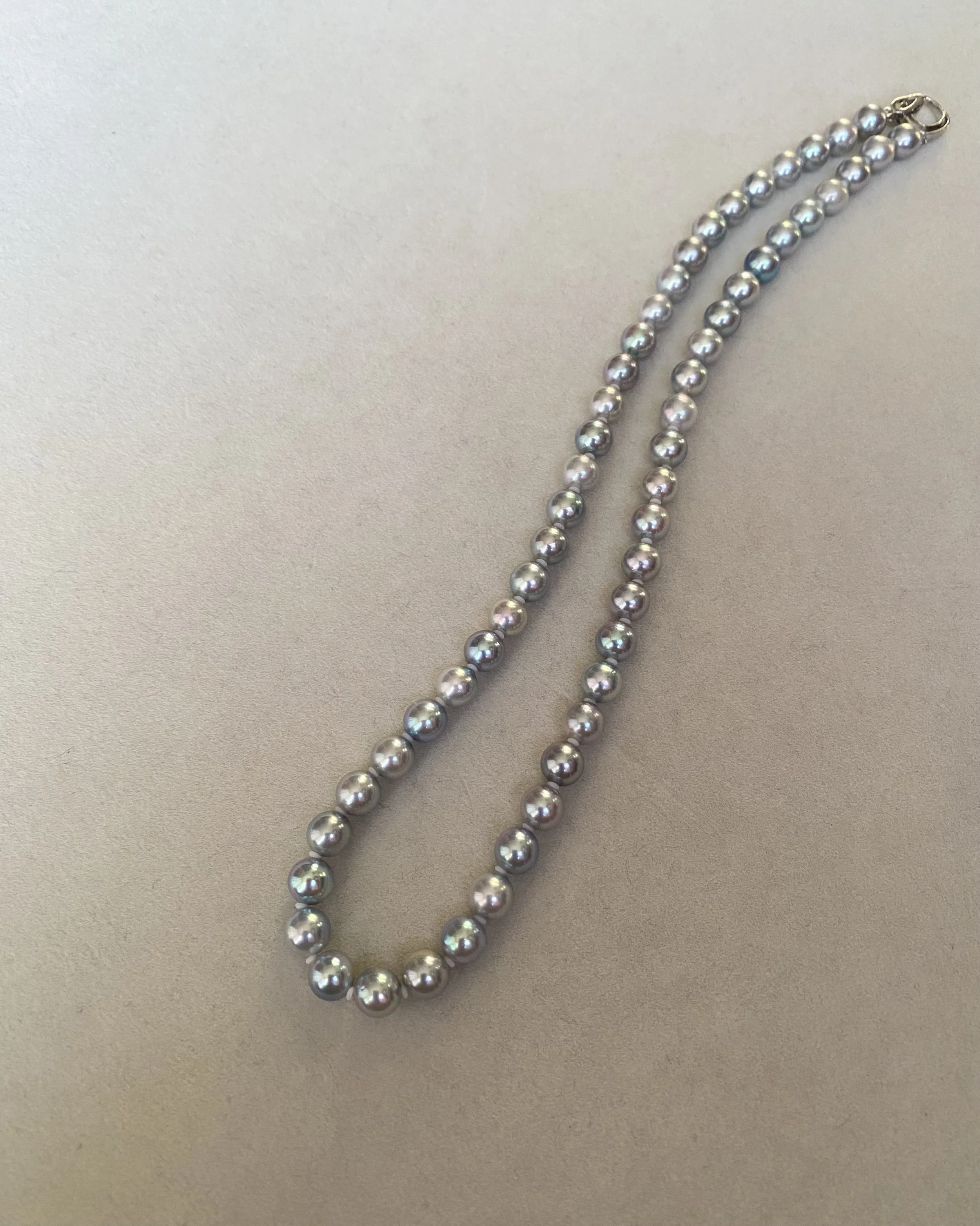 Ultra-Rare Japanese Metallic Electric-Blue Madama Akoya Pearl Necklace, 7–7.5mm, Rainbow Overtones & High-Mirror Lustre – S925 Silver Clasp Starlit Pearls