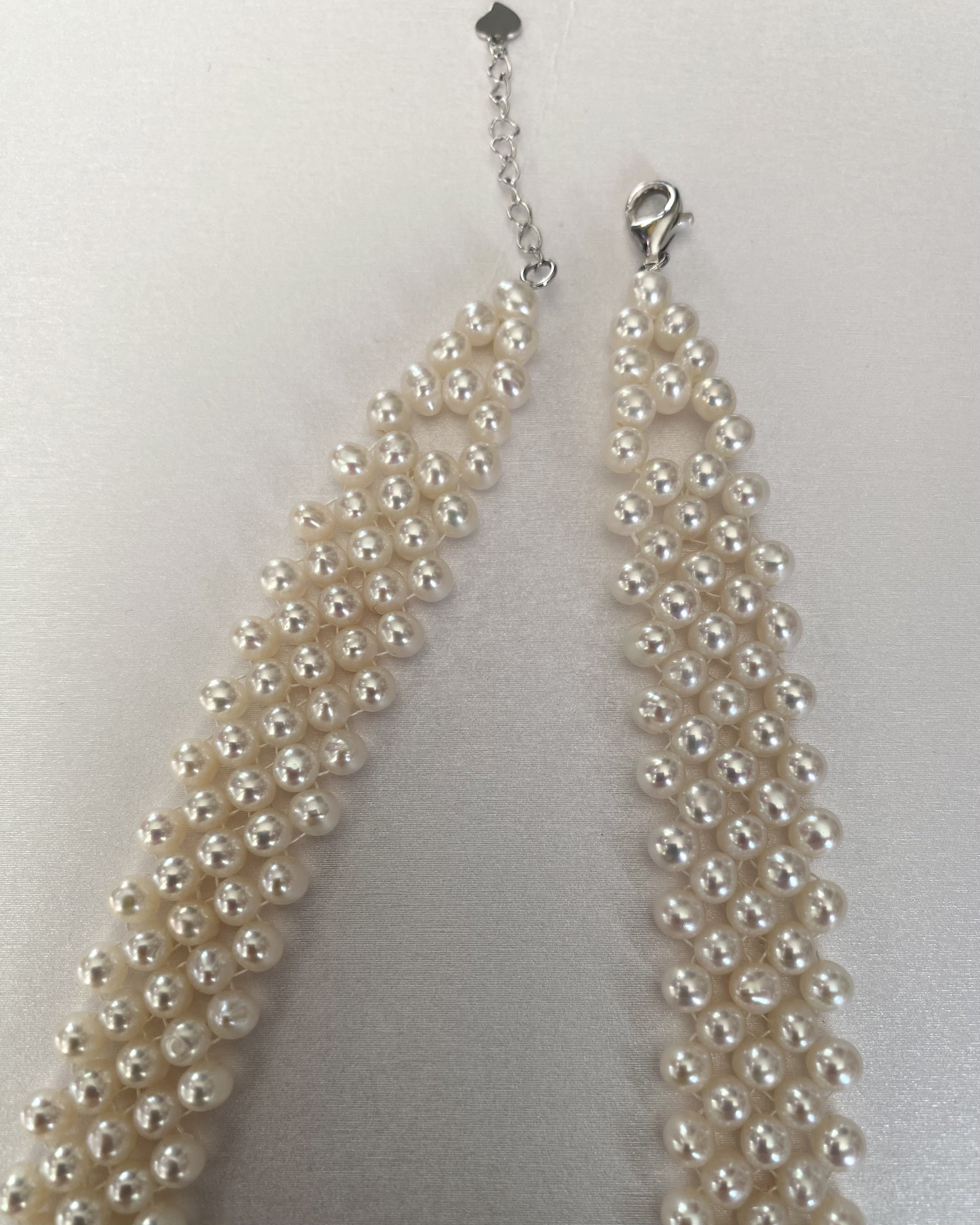 Ivory White Nucleus-Free Pearl V-Shaped Necklace, Nearly 300 Genuine Freshwater Pearls, S925 Silver Adjustable Clasp Starlit Pearls