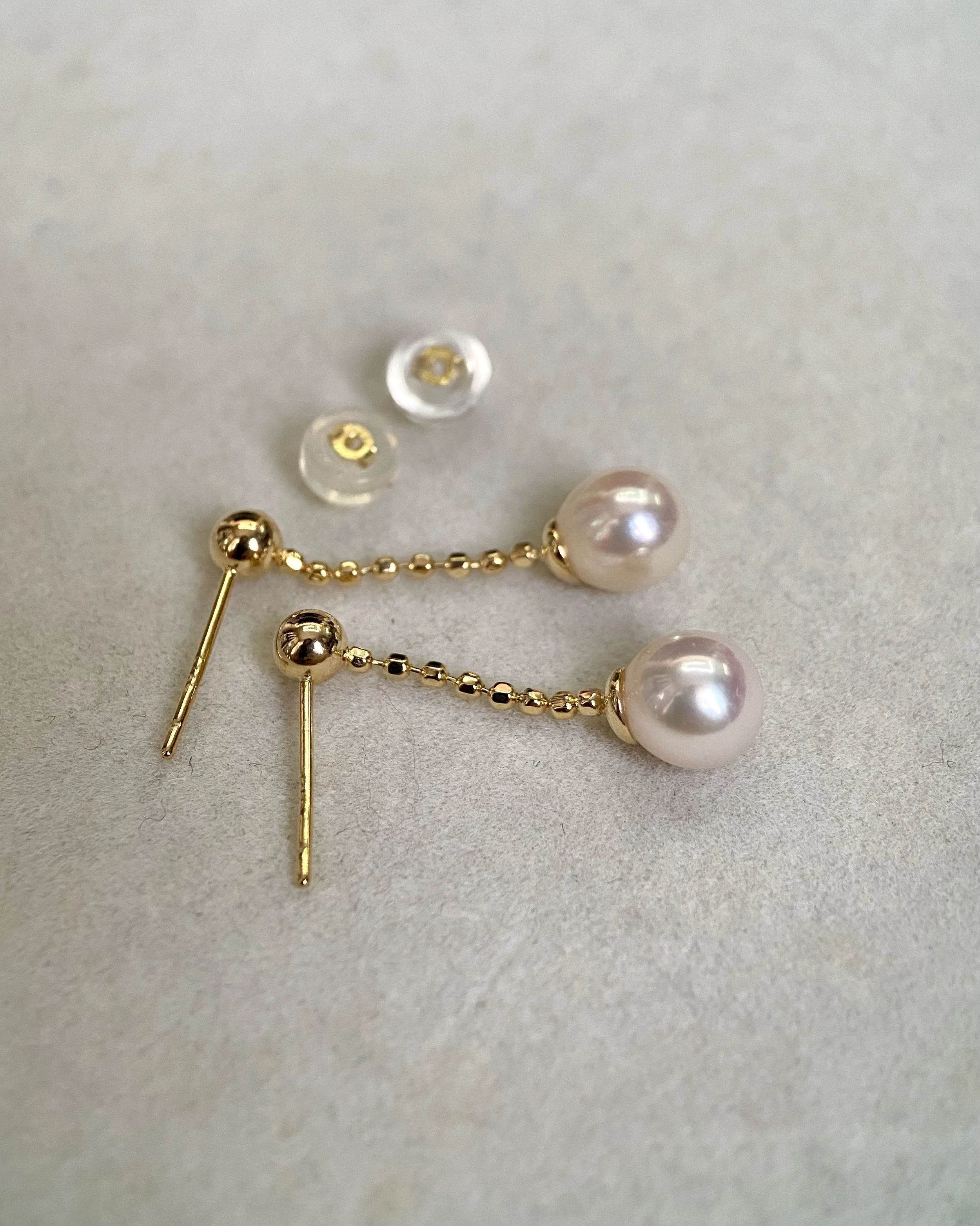 Premium Sakura-Pink Japanese Koshimono Akoya Pearl Drop Earrings, Aurora Lustre, S925 Sculptural Bead-Link Chain Design, Jewellery Showpiece Starlit Pearls