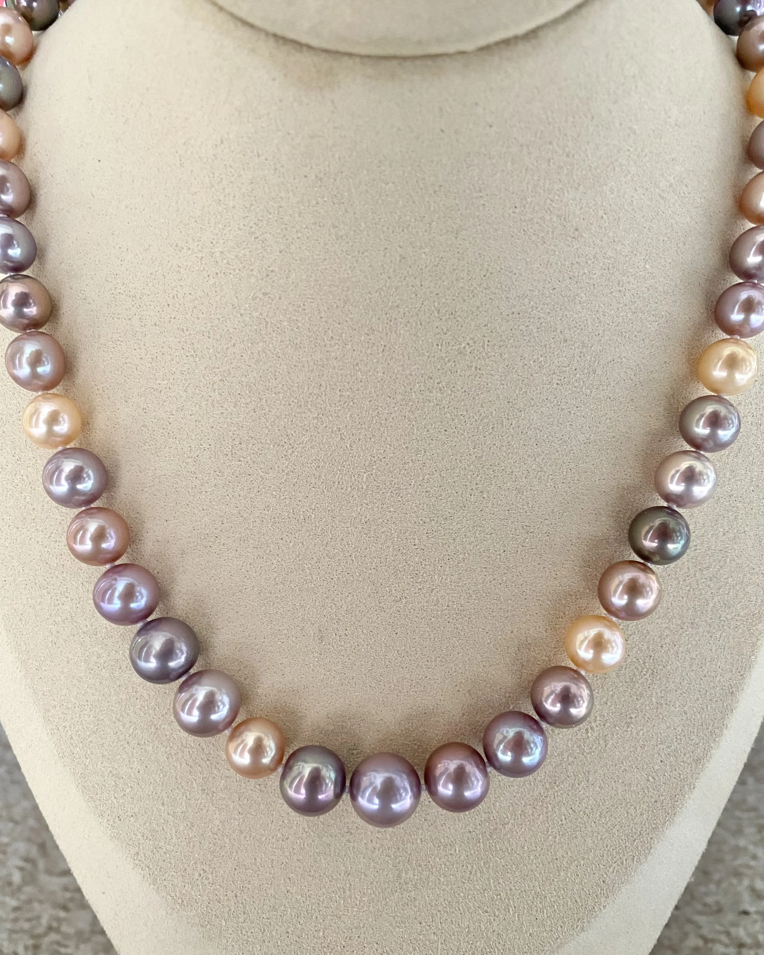 GUILD-Certified “Noble” Top Gr Pastel Freshwater Pearl Necklace 9-11mm, Pink Purple Orange, Metallic Lustre, Durable Silver U-Clasp Starlit Pearls