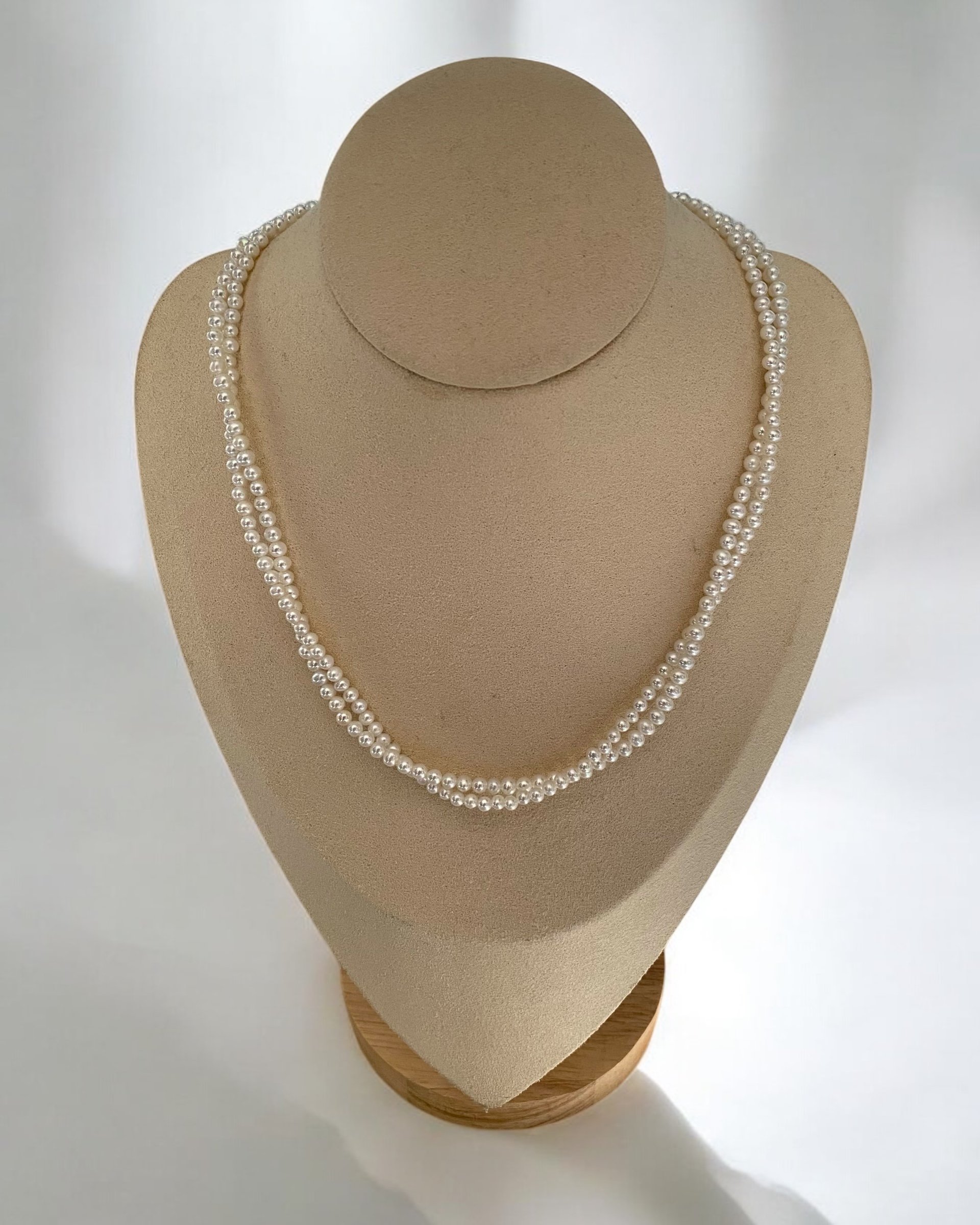 Top Lustre 4-4.5mm Radiant White Freshwater Nucleus-Free Double-Strand Pearl Necklace, Mirror-Like Shine, Japanese Durable S925 Silver Clasp