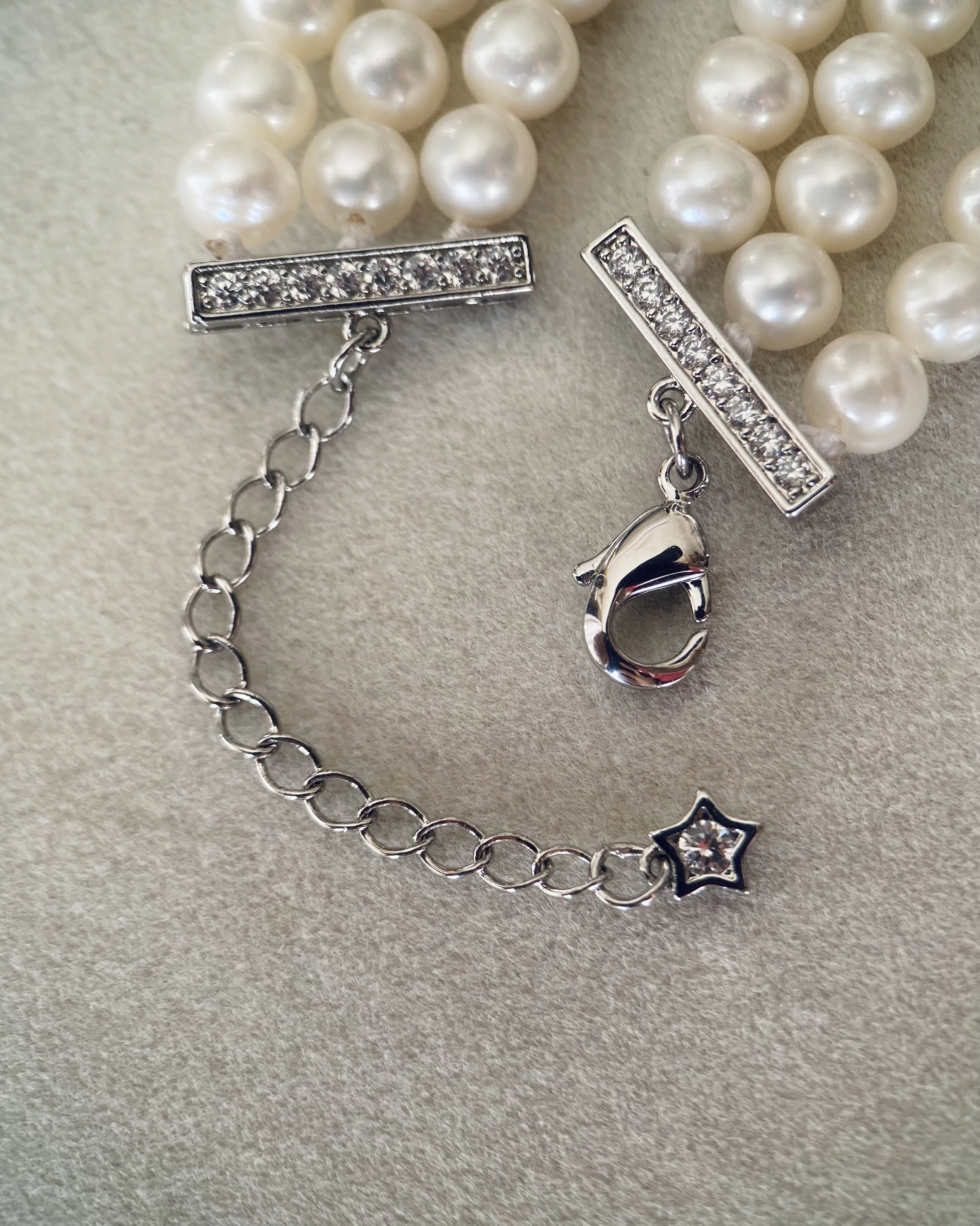 Triple-Strand Classic White Nucleus-Free Freshwater Pearl Necklace 6mm, Graduated Cascade Drop Design, S925 Sterling Silver Starlit Pearls