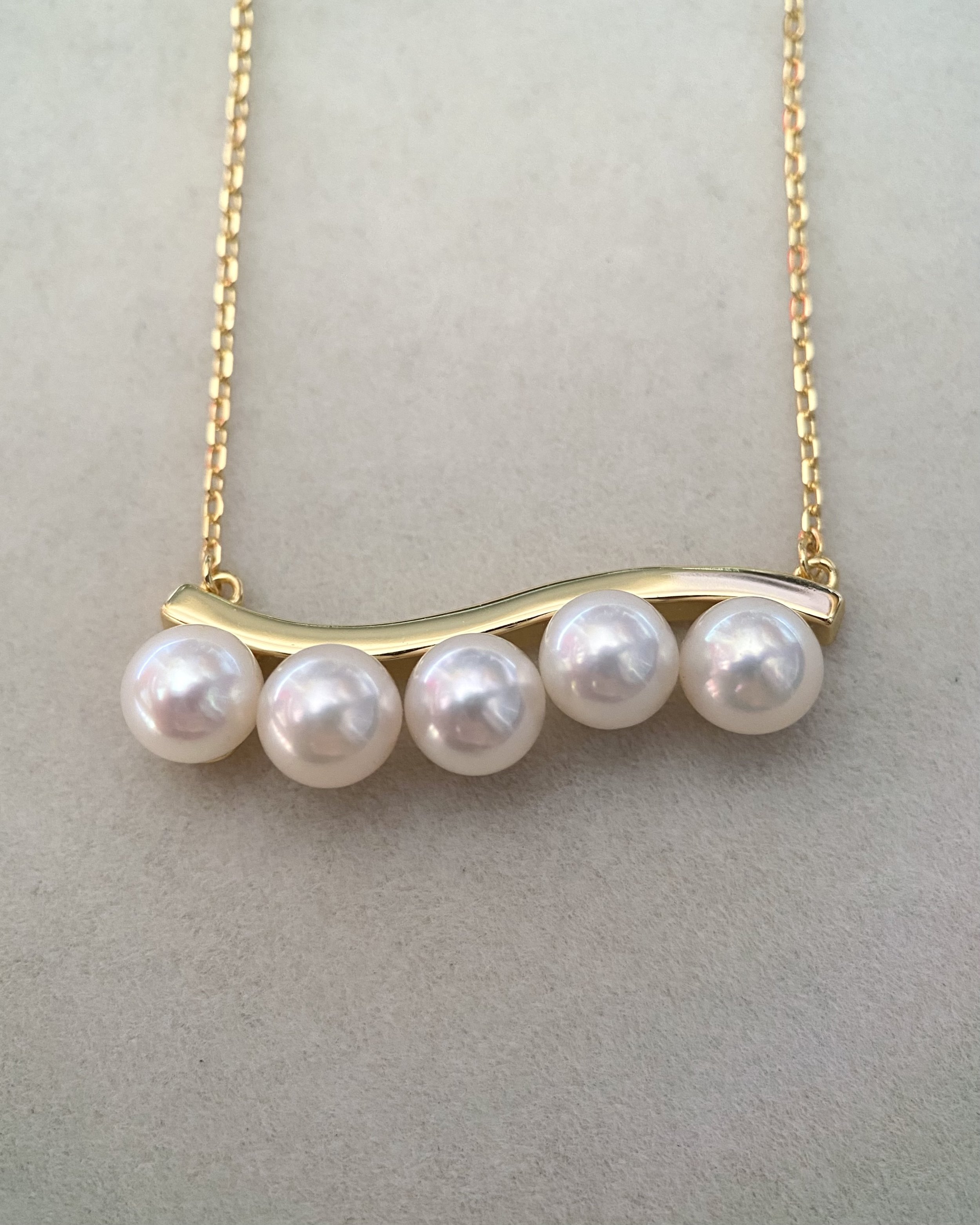 Premium 6-6.5mm Japanese White Akoya Pearl Pendant Necklace, Soft Pink Overtones, Original Japanese Thick S925 Silver Wave Design Setting Starlit Pearls