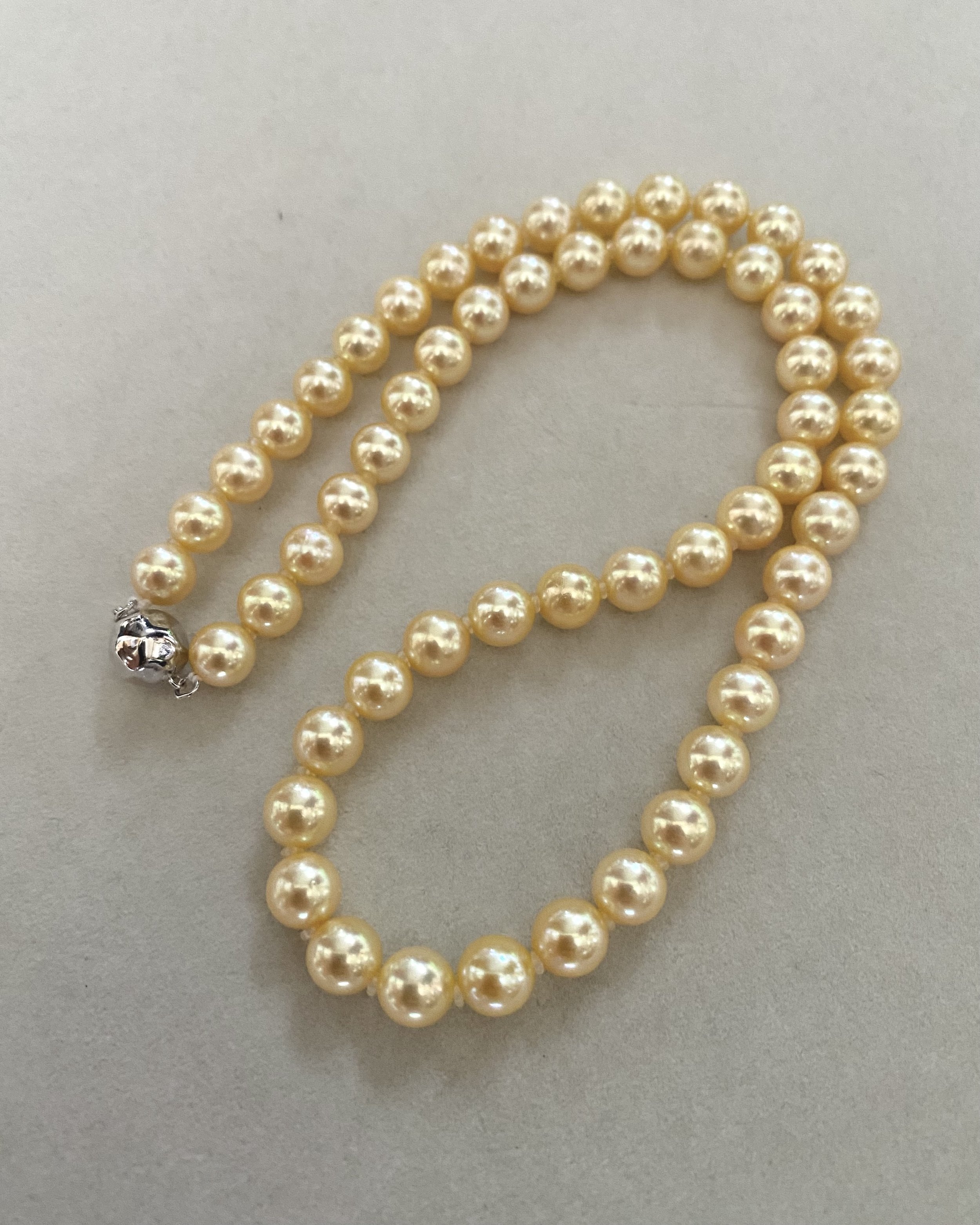 Vibrant Warm Gold_7–7.5mm Japanese “Golden Dawn” Akoya Pearl Necklace, High Clarity Lustre, S925 Sterling Silver Insert Clasp, Made in Japan Starlit Pearls