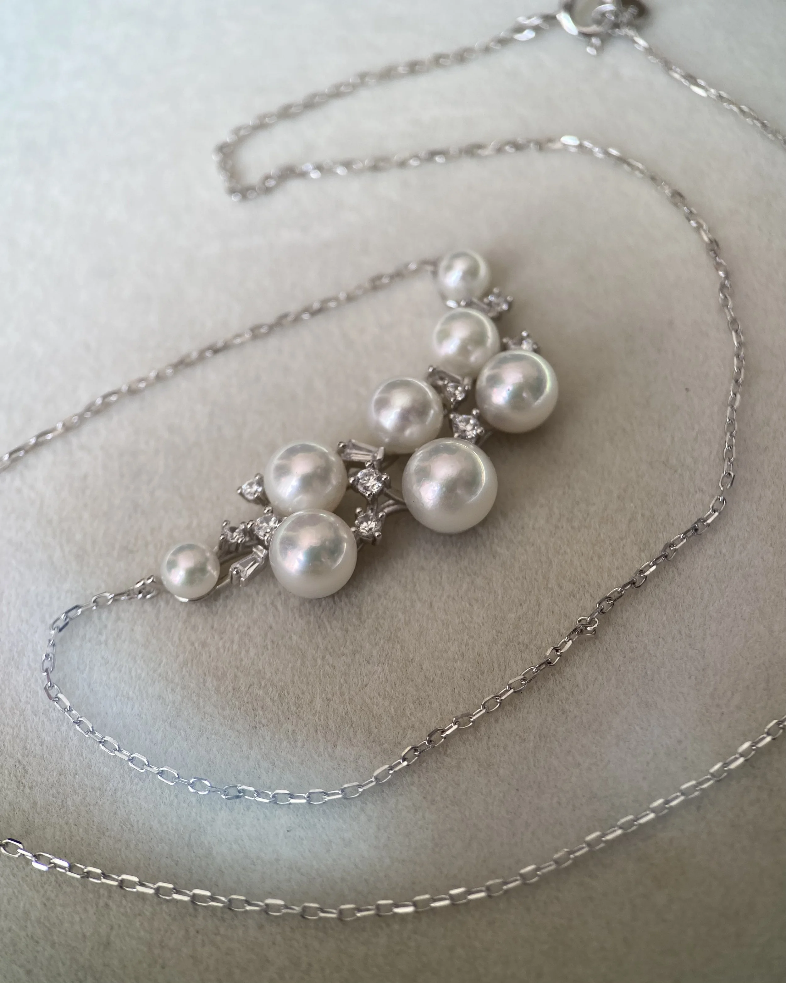 Snow White Japanese Pearl Artistic Cluster Necklace, 4–7mm Aurora Sairindama & Akoya, Sparkling S925 Silver Rolo Chain, Show Piece Starlit Pearls