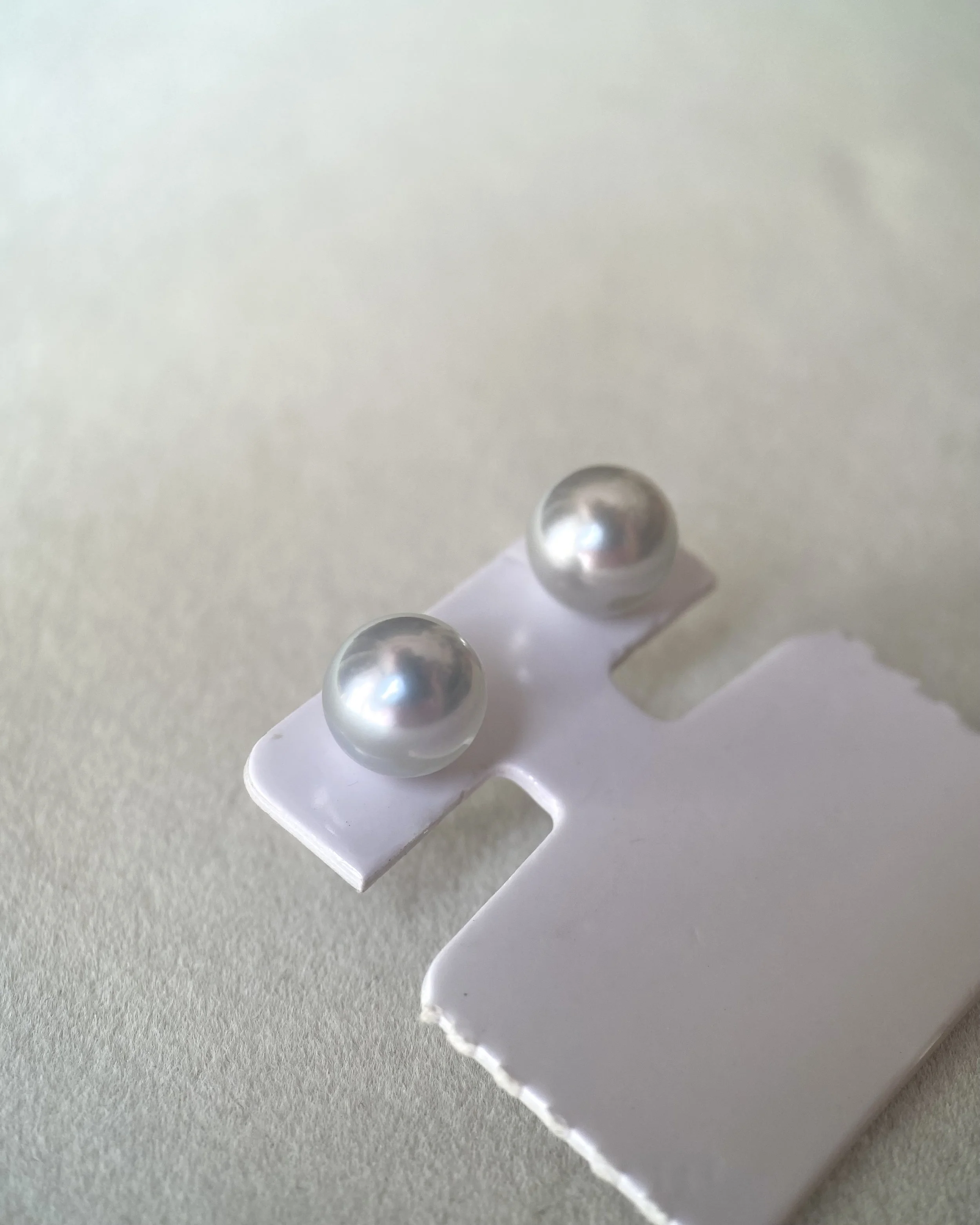 Collector Gr_Giant 9mm Natural Silver Grey Japanese Madama Akoya Pearl Stud Earrings, Solid 18K White Gold, Mirror Metallic Lustre Starlit Pearls