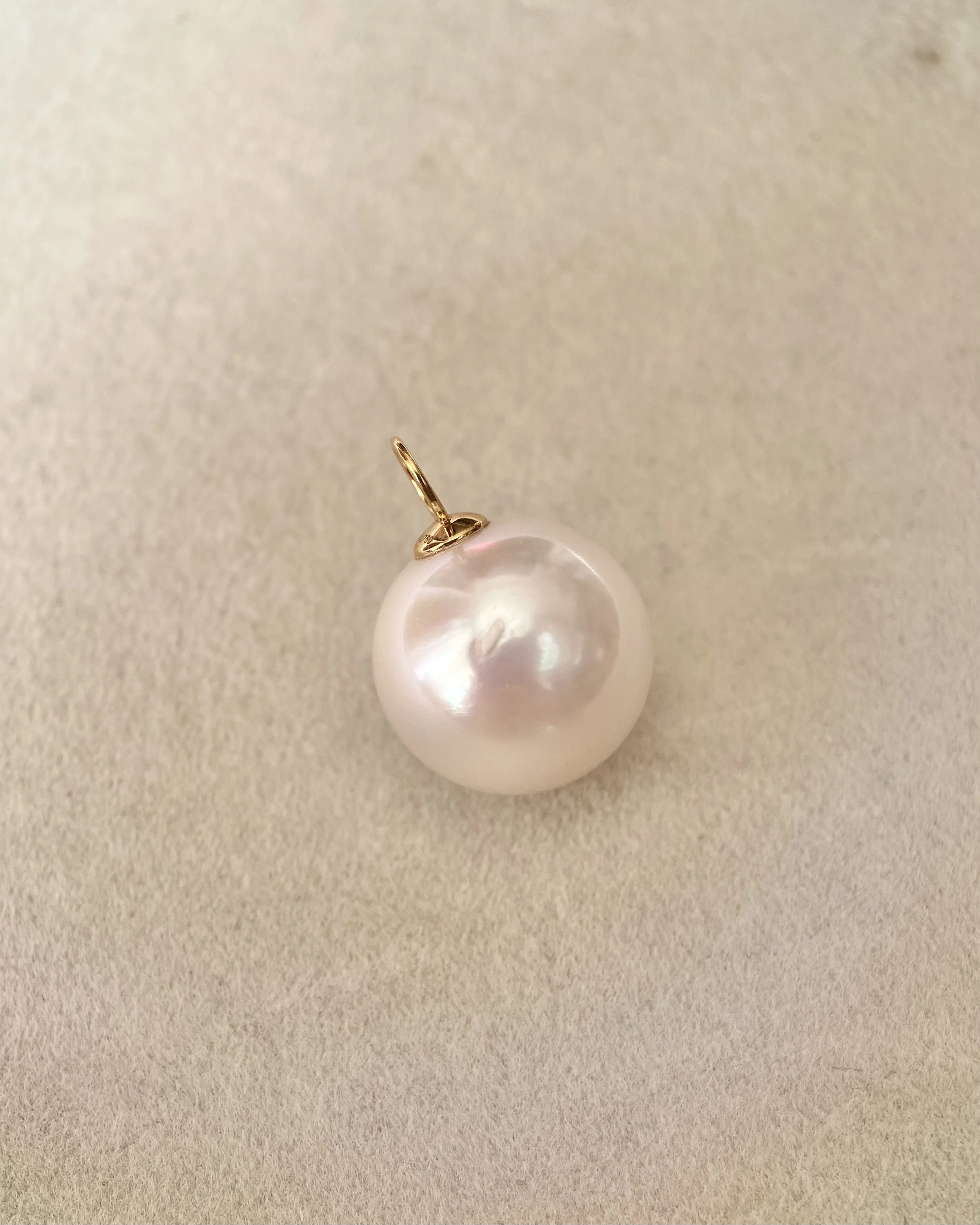 Giant Premium 14.4mm Crystal White Freshwater Pearl Pendant, Soft Pink Overtone, Solid 18K Gold Thick Bail – Ideal for Weddings Starlit Pearls