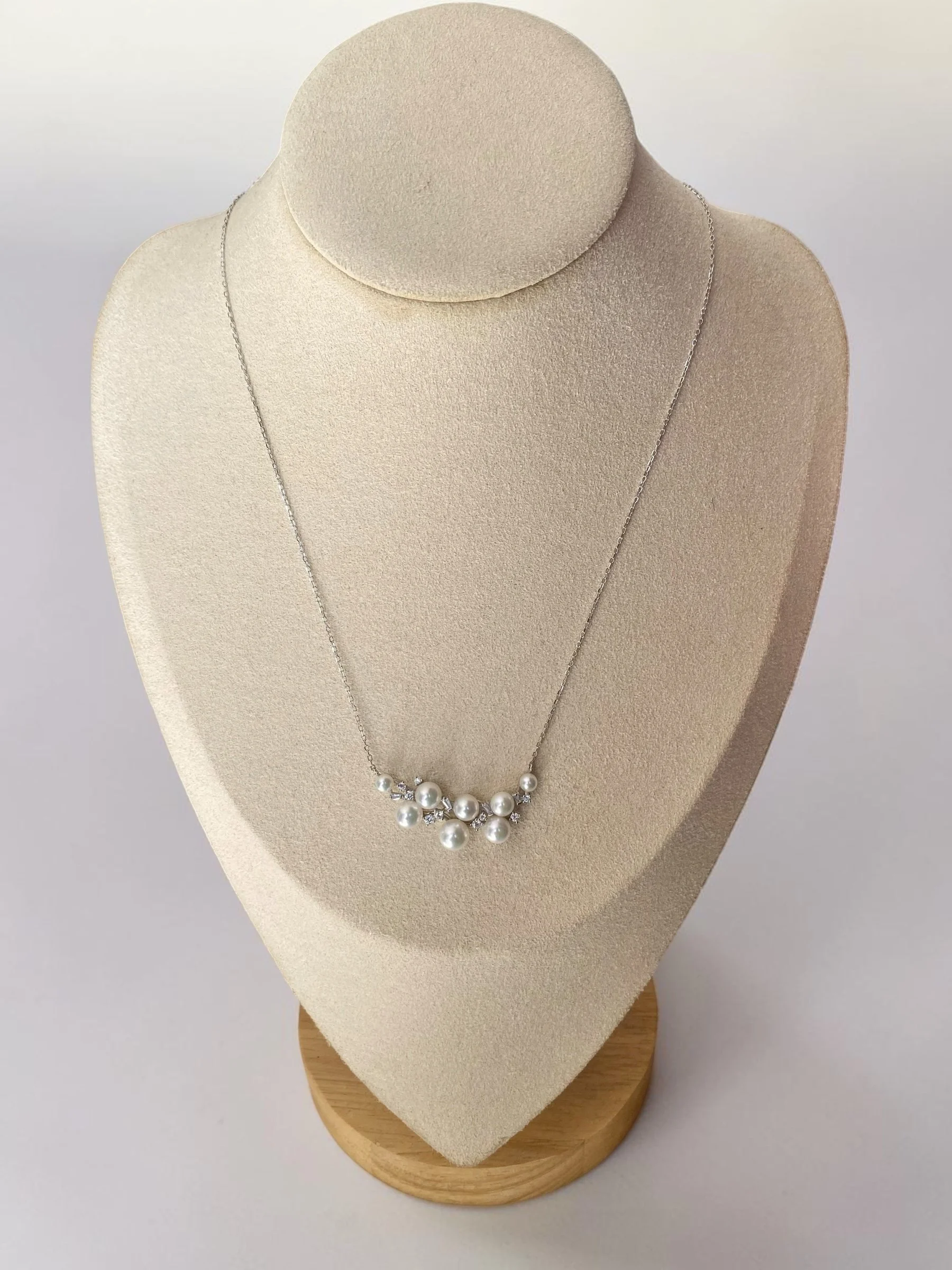 Snow White Japanese Pearl Artistic Cluster Necklace, 4–7mm Aurora Sairindama & Akoya, Sparkling S925 Silver Rolo Chain, Show Piece Starlit Pearls