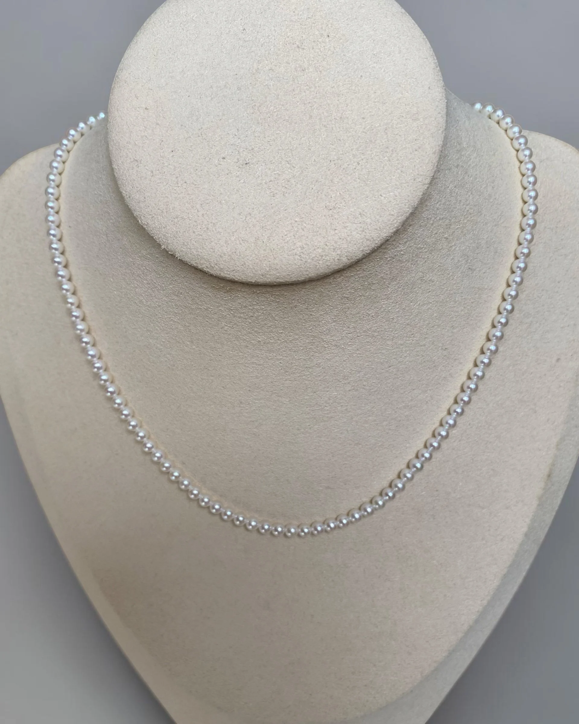 18.7" Long Mini White Freshwater Pearl Necklace 3.5-4mm – Serpent-Inspired S925 Silver Clasp with Emerald CZ Eyes, Wedding or Gifting Starlit Pearls