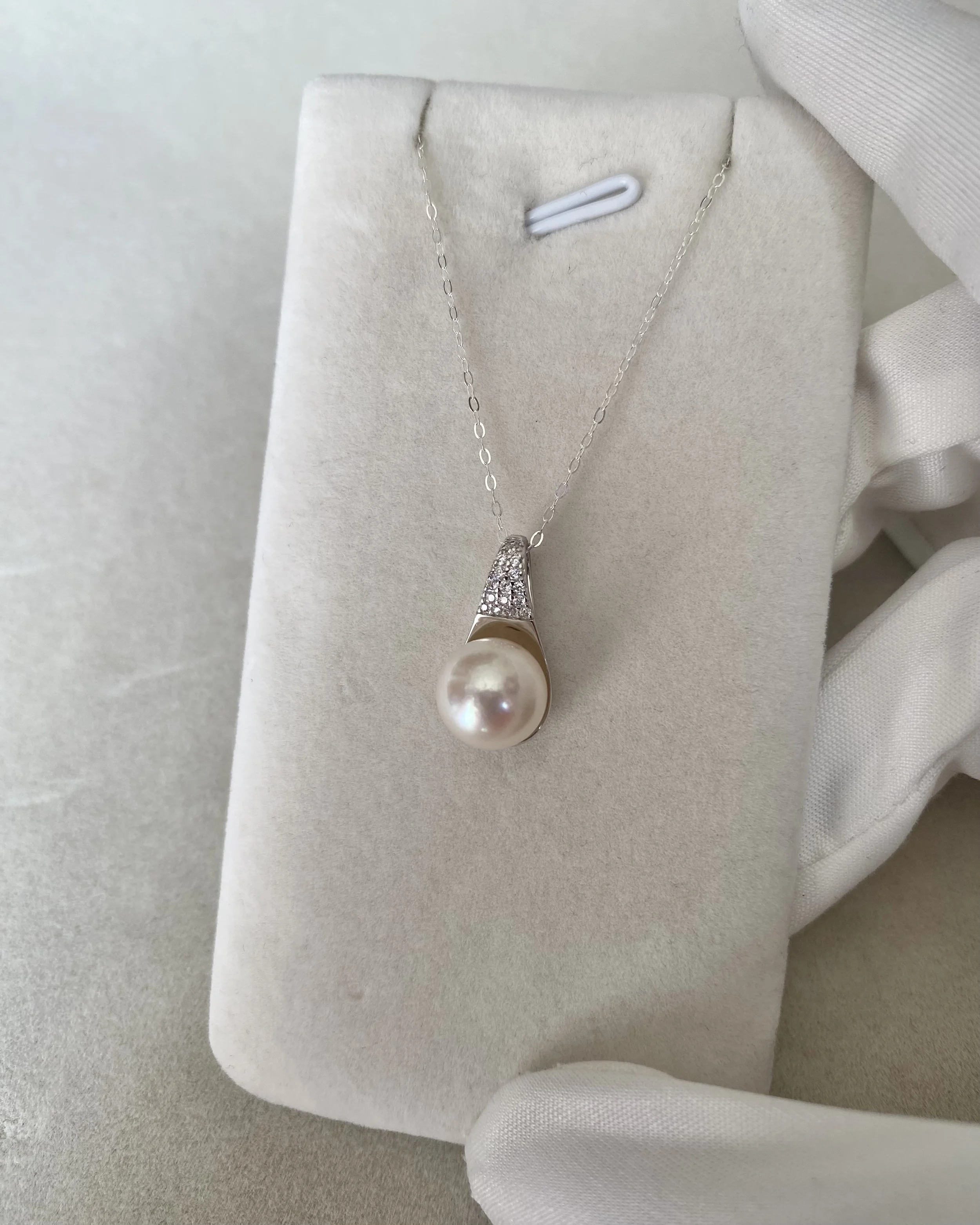 9.1mm Giant Japanese Natural Pale Pink Akoya Pearl Pendant, S925 Silver Pavé Teardrop Design, Rare Large Pearl, Exhibition Piece Starlit Pearls