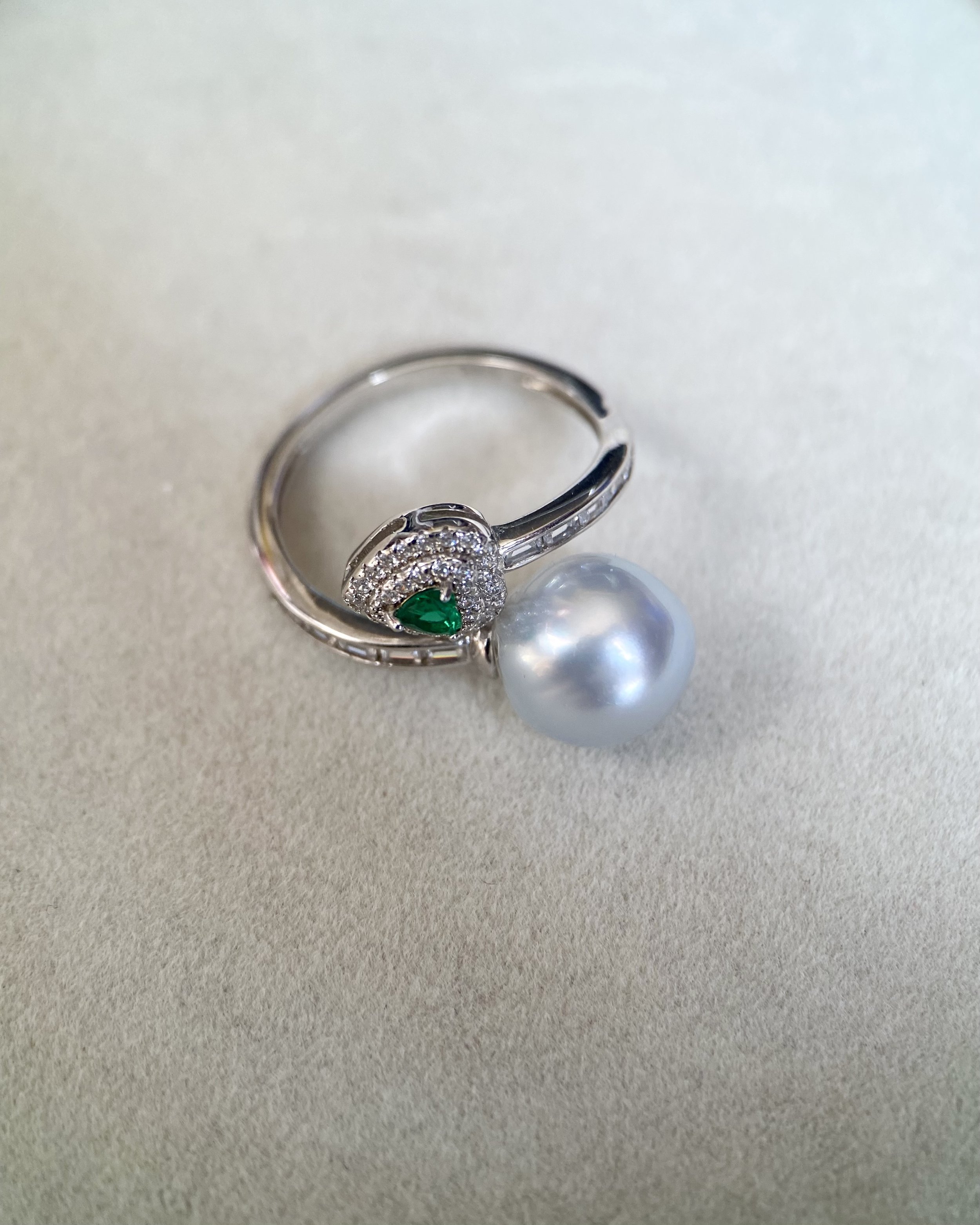 Rare 10.5mm Australian Silver South Sea Baroque Pearl Ring, "Blue Blood" Series, Guardian Serpent-Inspired Open Design in S925, Adjustable Starlit Pearls