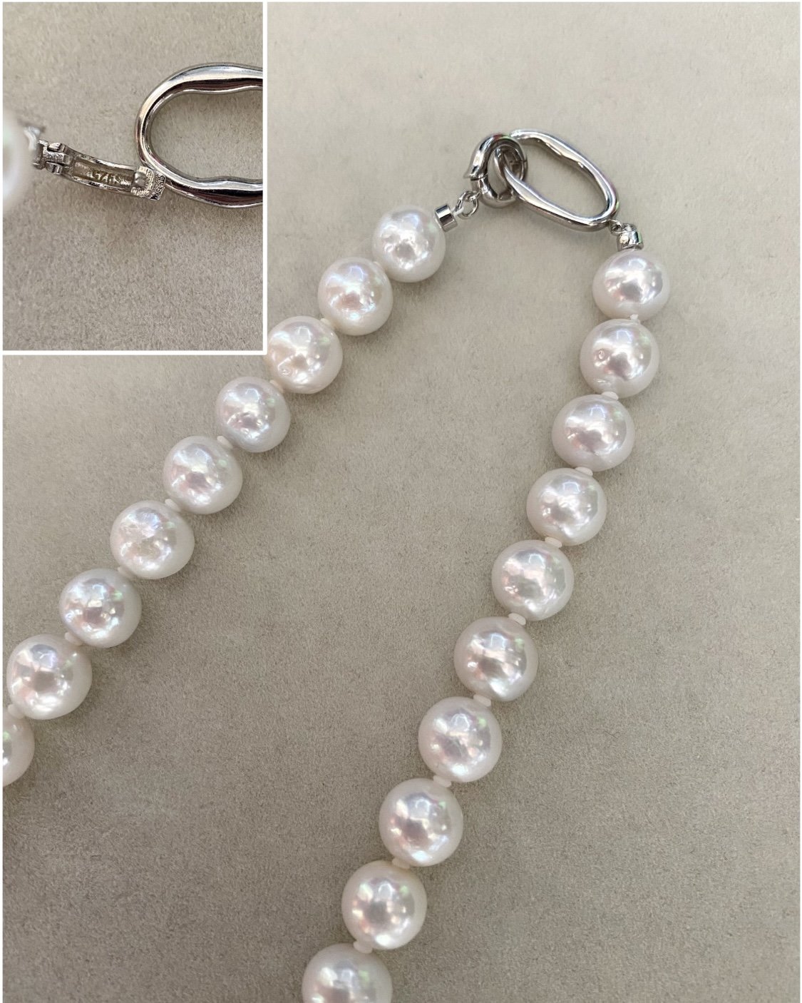 Premium 9-9.5mm Glacial White Freshwater Pearl Necklace, Striking Lustre, Pale Pink Overtones, Japanese Original S925 Multi-Function Clasp Starlit Pearls