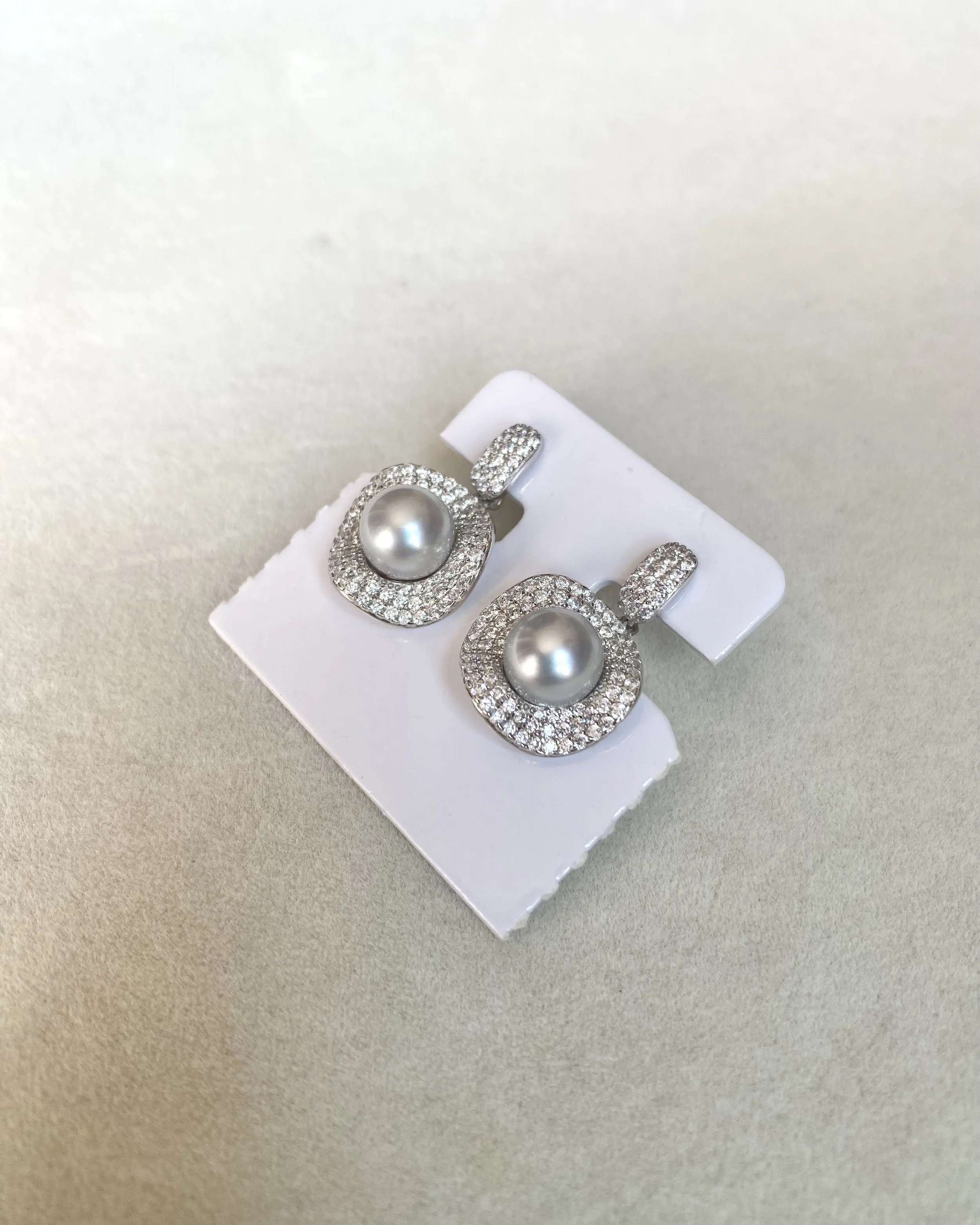 Luxury Pavé Natural Silver Grey Japanese Madama Akoya Pearl Drop Earrings 8.1mm, Japanese S925 Silver Double Halo, Exhibition Piece Starlit Pearls