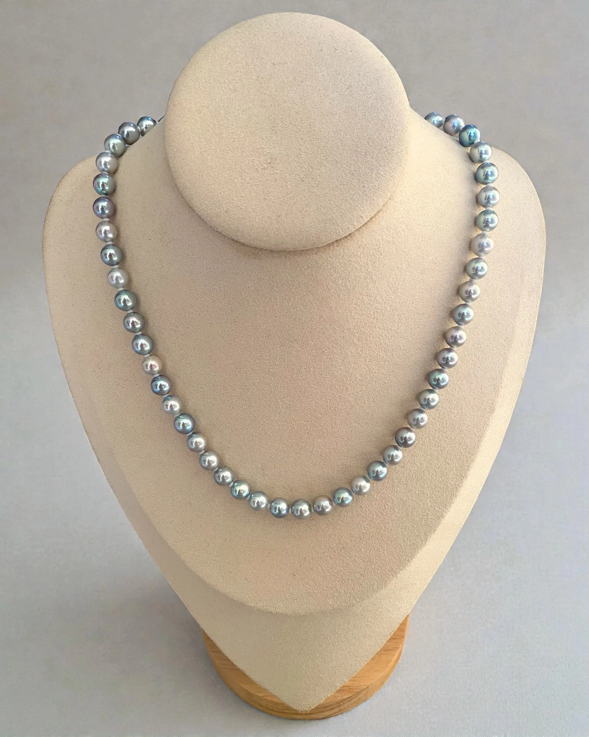 Ultra-Rare Japanese Metallic Electric-Blue Madama Akoya Pearl Necklace, 7–7.5mm, Rainbow Overtones & High-Mirror Lustre – S925 Silver Clasp Starlit Pearls