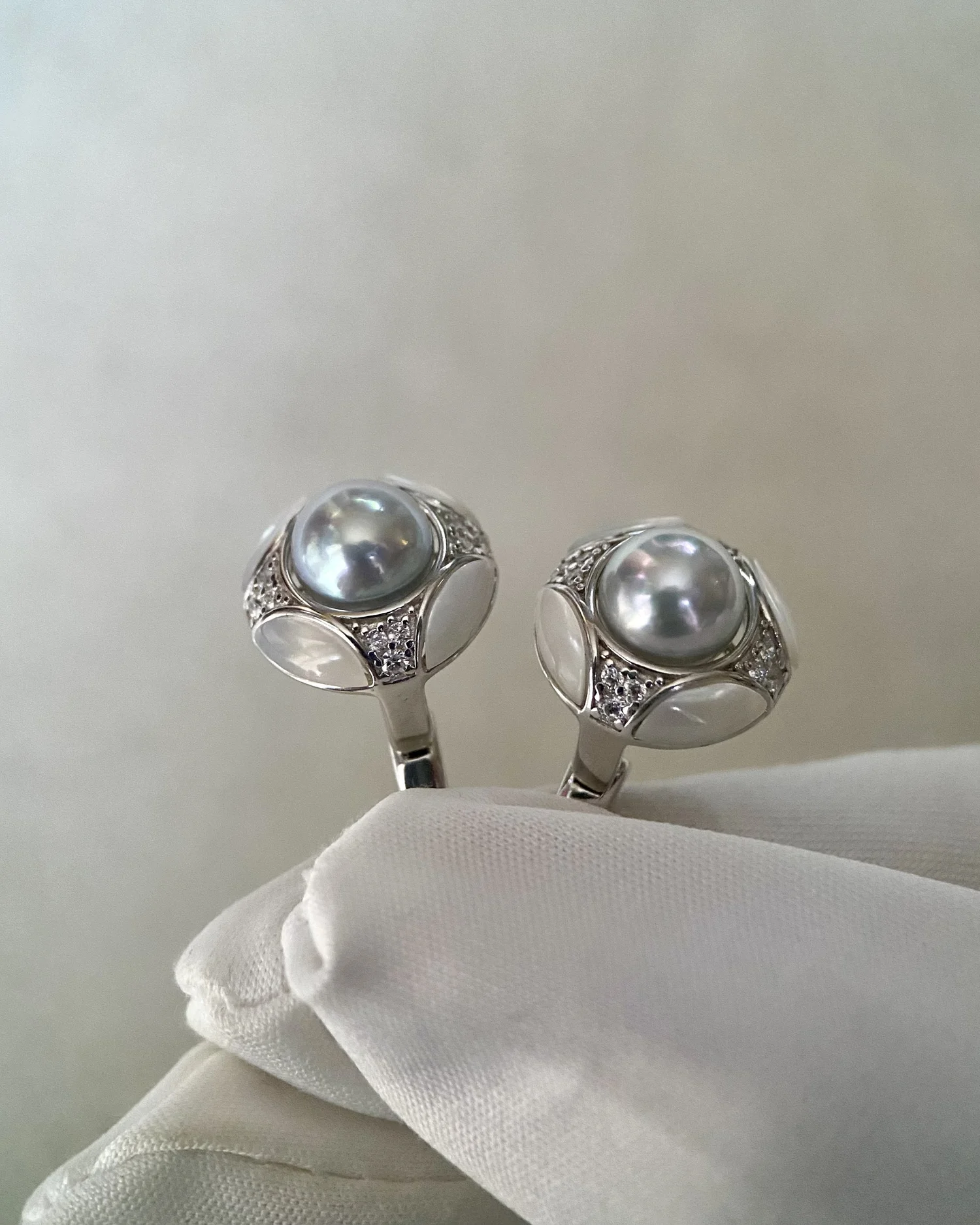 7.5-8mm Japanese Silver-Grey Madama Akoya Pearl Earrings, Subtle Pink-Blue Overtones, Original Japanese S925 Mother-of-Pearl Clip-On Studs Starlit Pearls