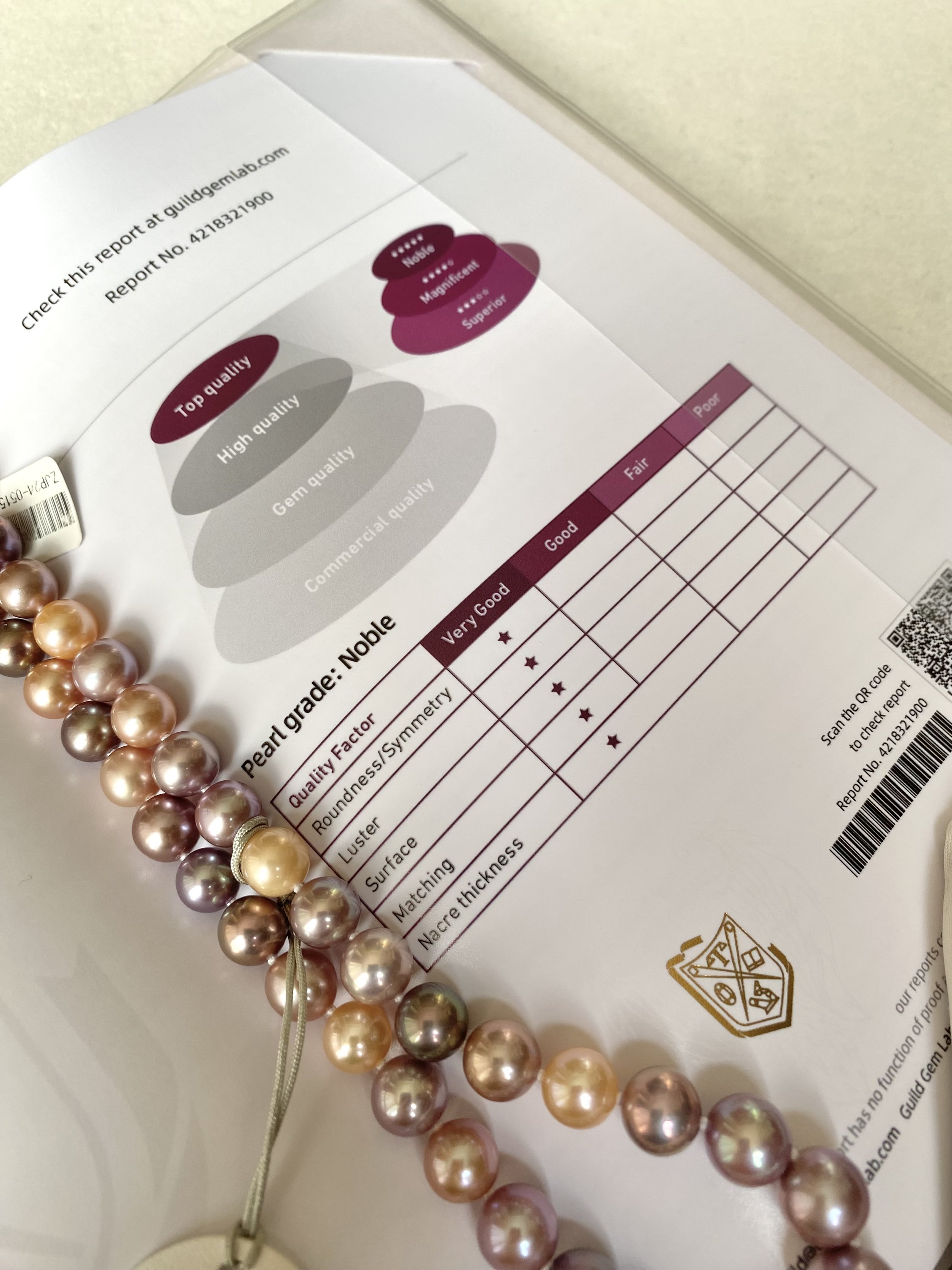 GUILD-Certified “Noble” Top Gr Pastel Freshwater Pearl Necklace 9-11mm, Pink Purple Orange, Metallic Lustre, Durable Silver U-Clasp Starlit Pearls