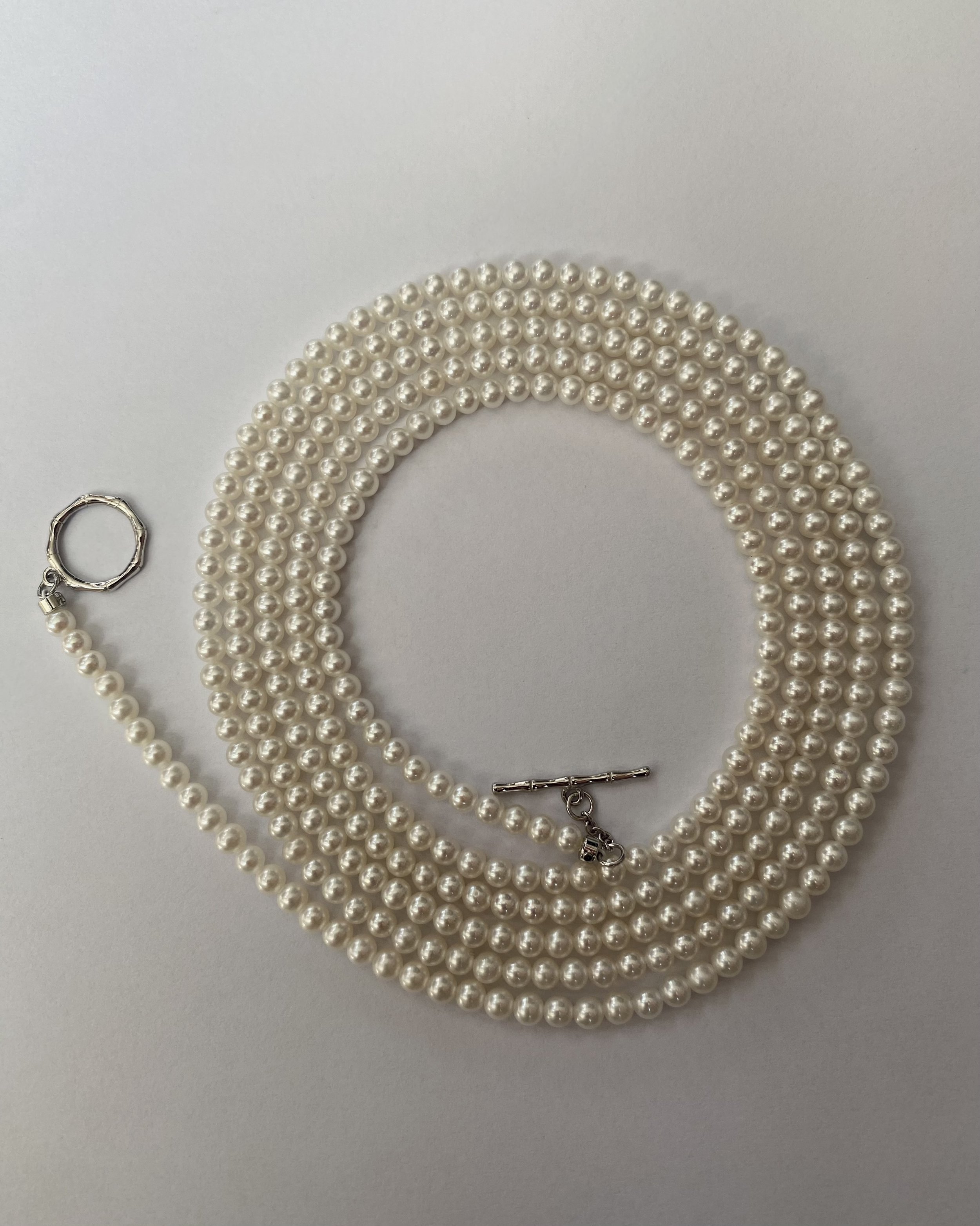 Top-Grade 49'' Extra-Long 3.5-4mm Radiant White Mini Freshwater Pearl Necklace, Japanese S925 Silver Hand-Hammered Clasp, Multi-Layer Styling Starlit Pearls