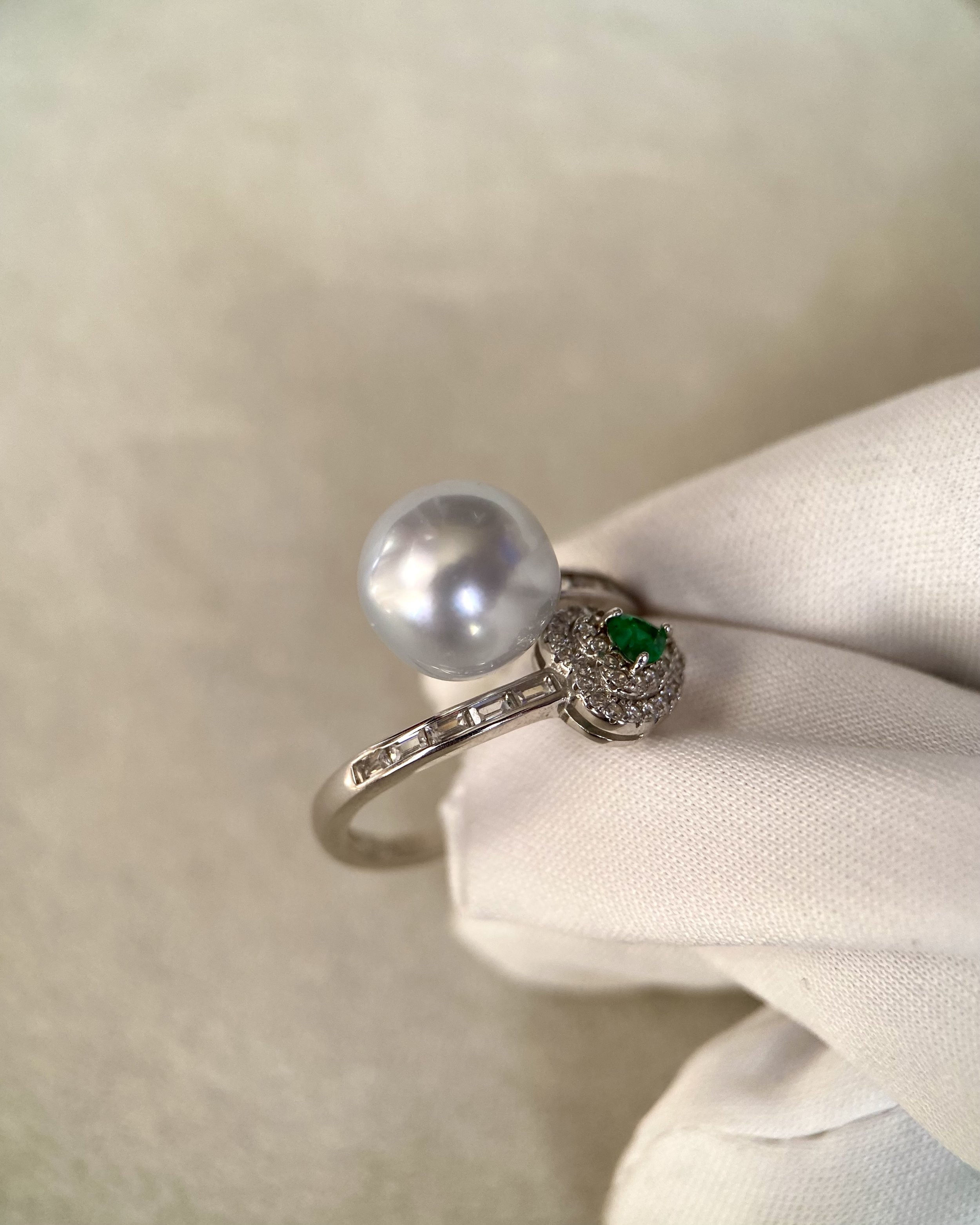 Rare 10.5mm Australian Silver South Sea Baroque Pearl Ring, "Blue Blood" Series, Guardian Serpent-Inspired Open Design in S925, Adjustable Starlit Pearls