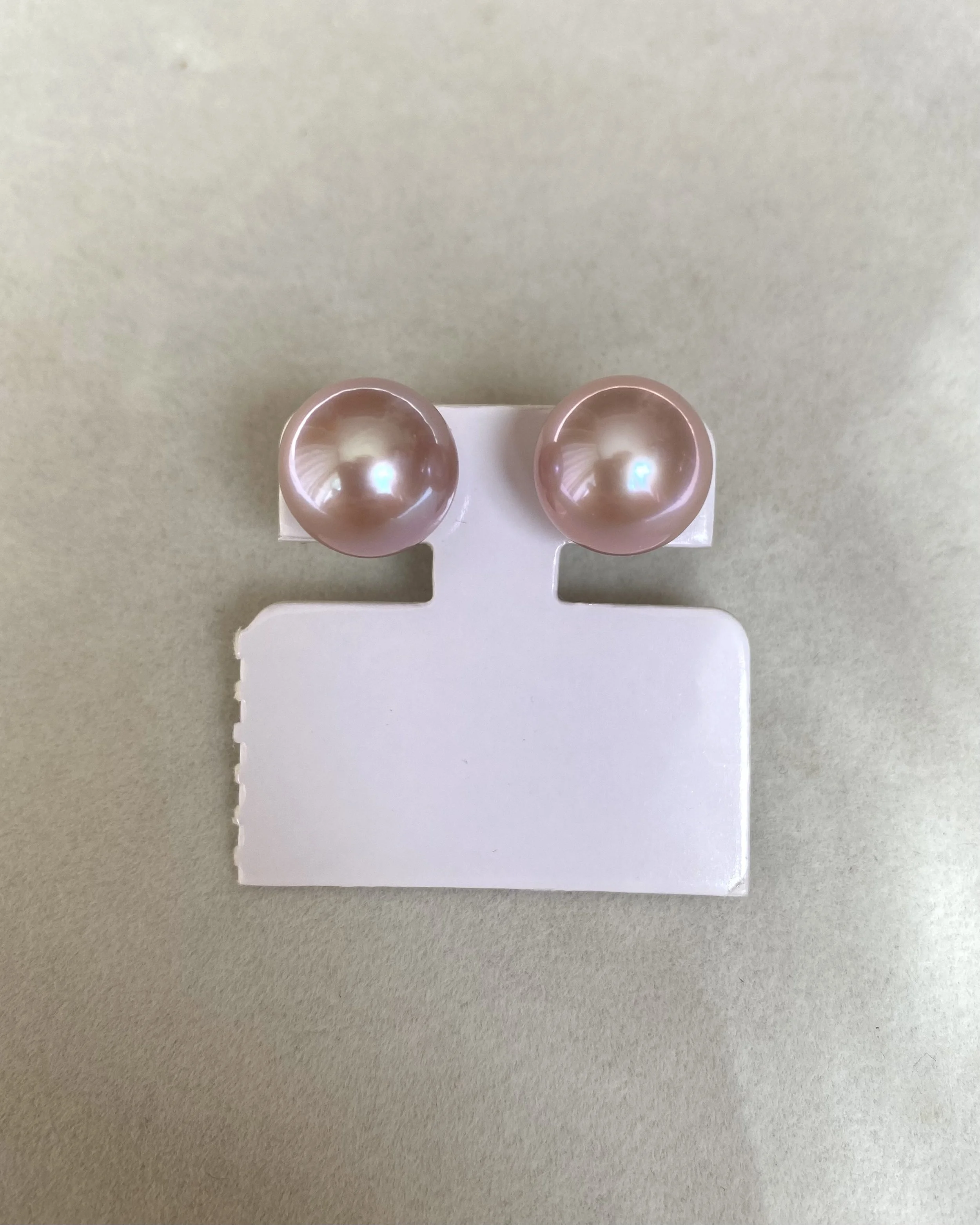 12.5–13mm Natural Dusty Rose Freshwater Pearl Stud Earrings, 18K Solid Gold Posts, Giant Round Pink Pearls, Undyed Natural Colour Starlit Pearls