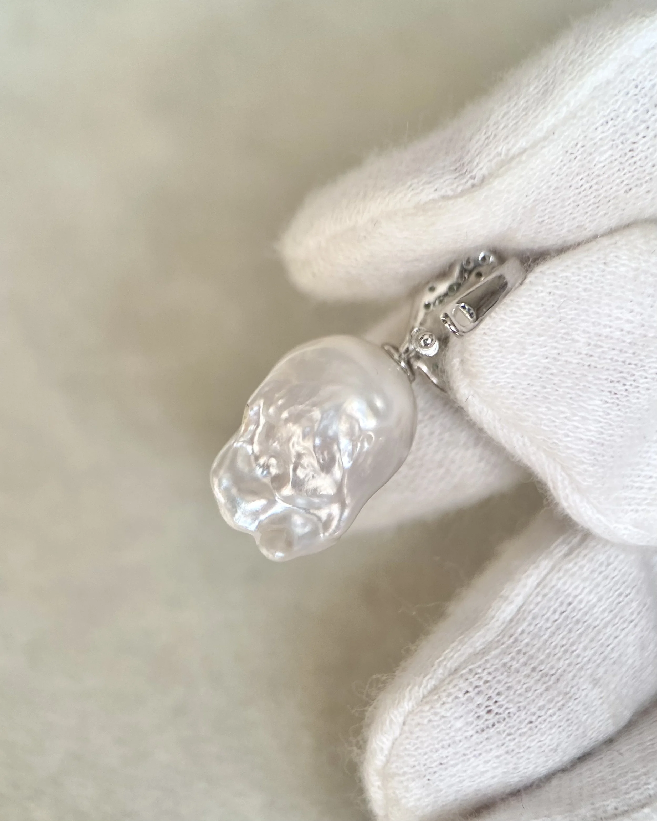Rare 16mm Australian White South Sea Baroque Pearl Radish Pendant, Sculptural Botanical Design, Japanese S925 Silver CZ Hinged Bail Starlit Pearls