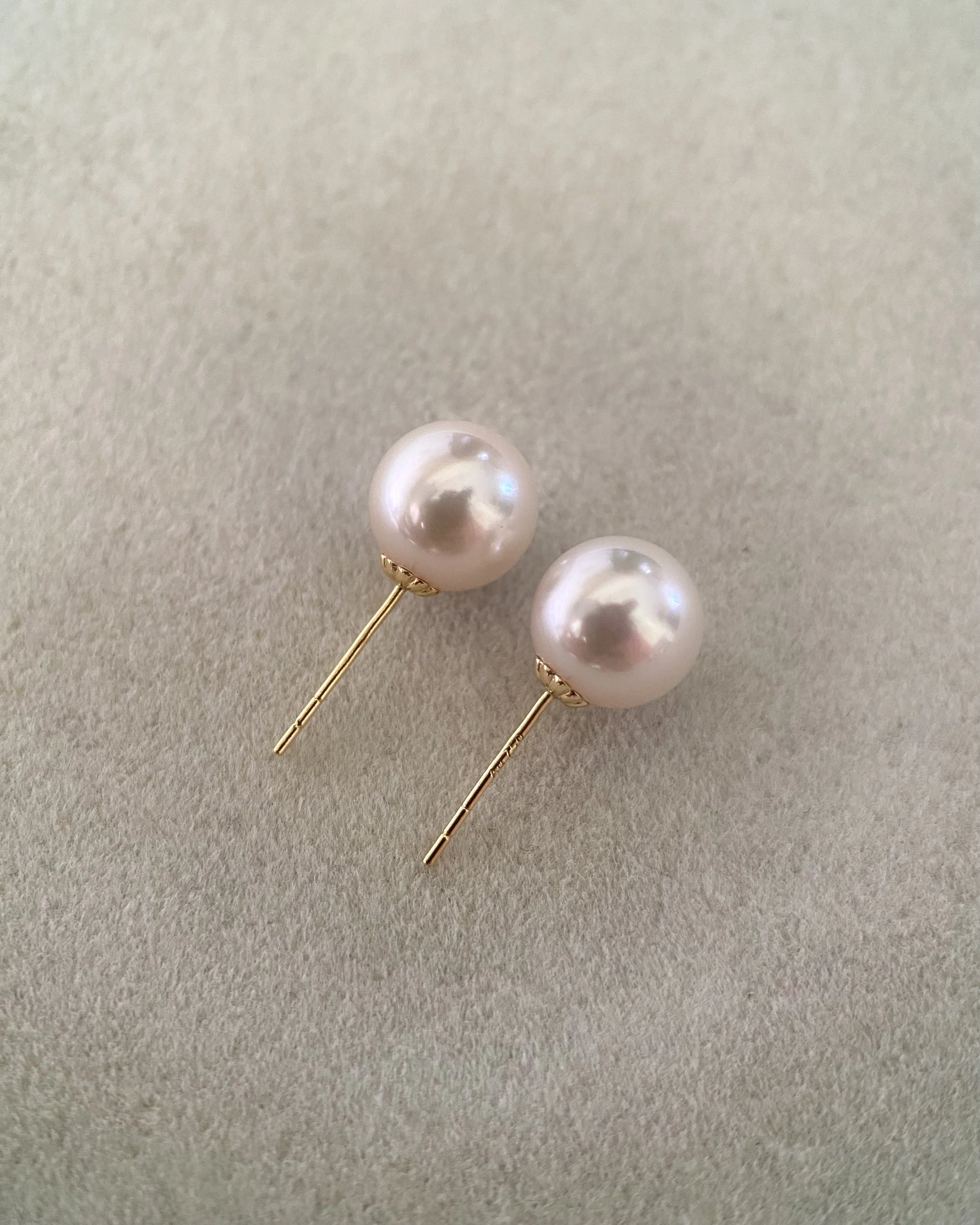 Specially Selected Top Gr White Japanese Koshimono Akoya Pearl Earrings 7.7mm, Otsuki Pearl, 6A Aurora Lustre, Solid 18K Gold Posts Starlit Pearls