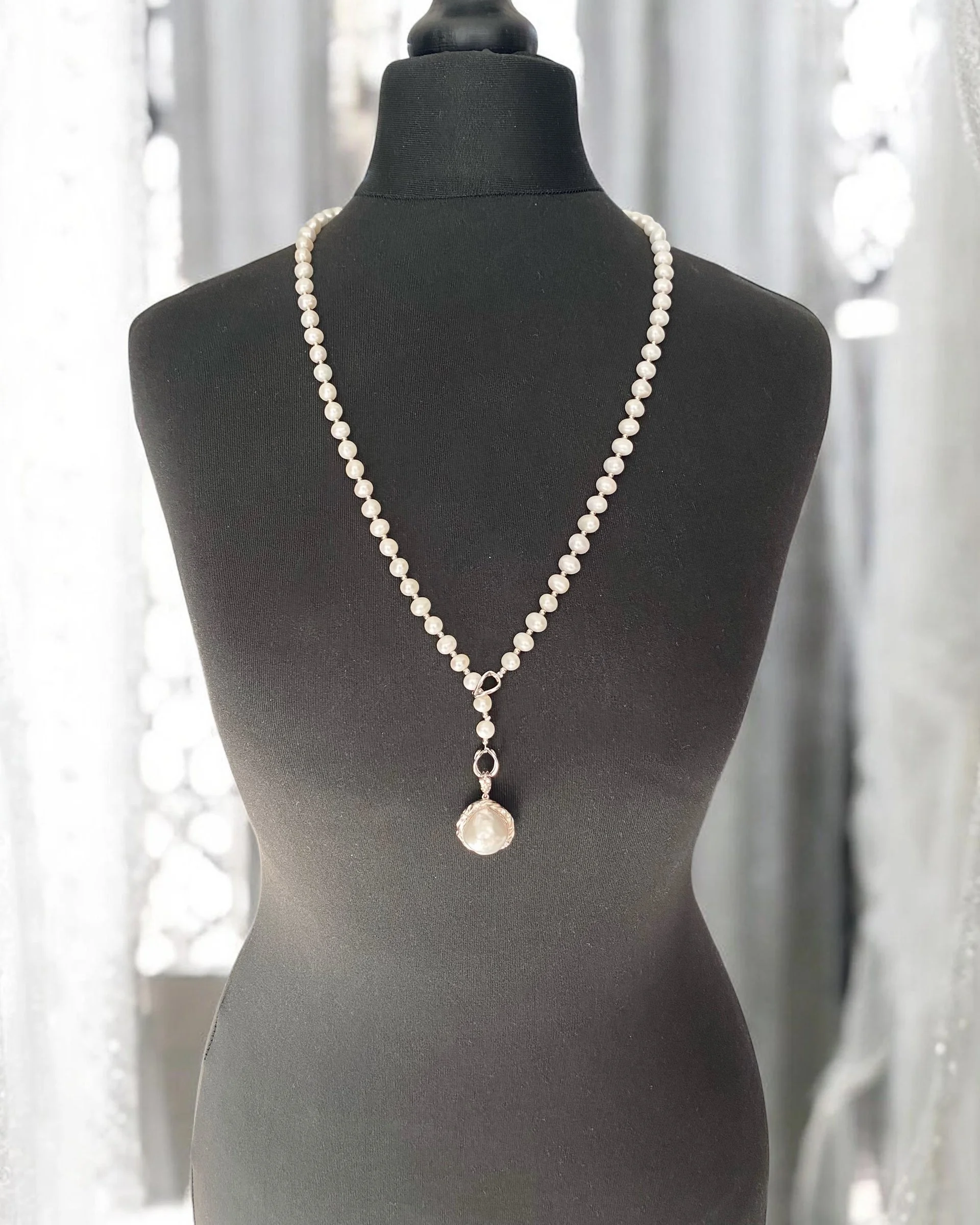 29" Long Classic White Nucleus-Free Freshwater Keshi Pearl Necklace 8mm, S925 Silver Spacers & Double-Opening Clasp, 4 Ways to Wear Starlit Pearls