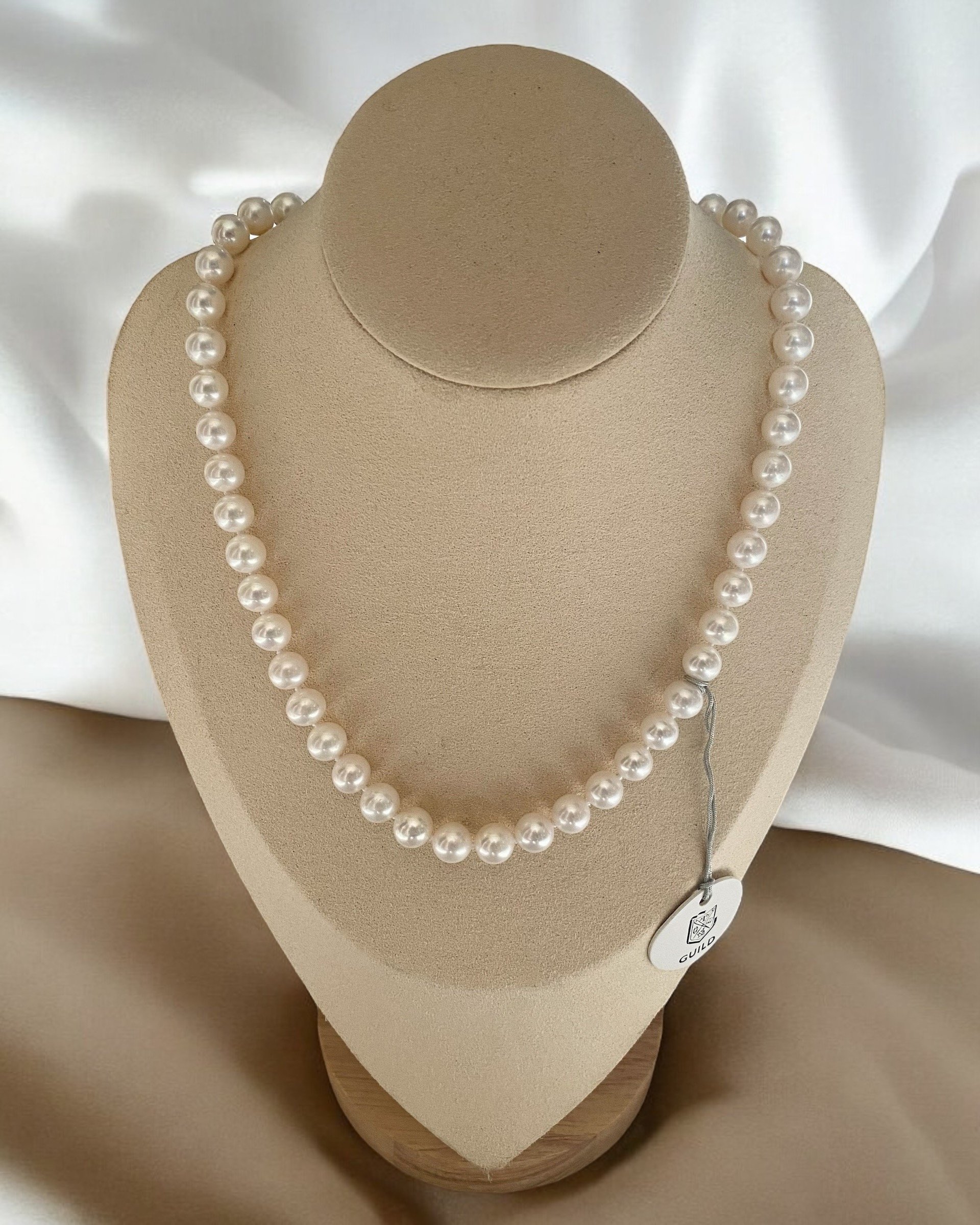 Top-Grade-Magnificent 9mm Glacial White Nucleus-Free Freshwater Pearl Necklace, Striking Cool Lustre, GUILD Certified, Adjustable S925 Clasp Starlit Pearls