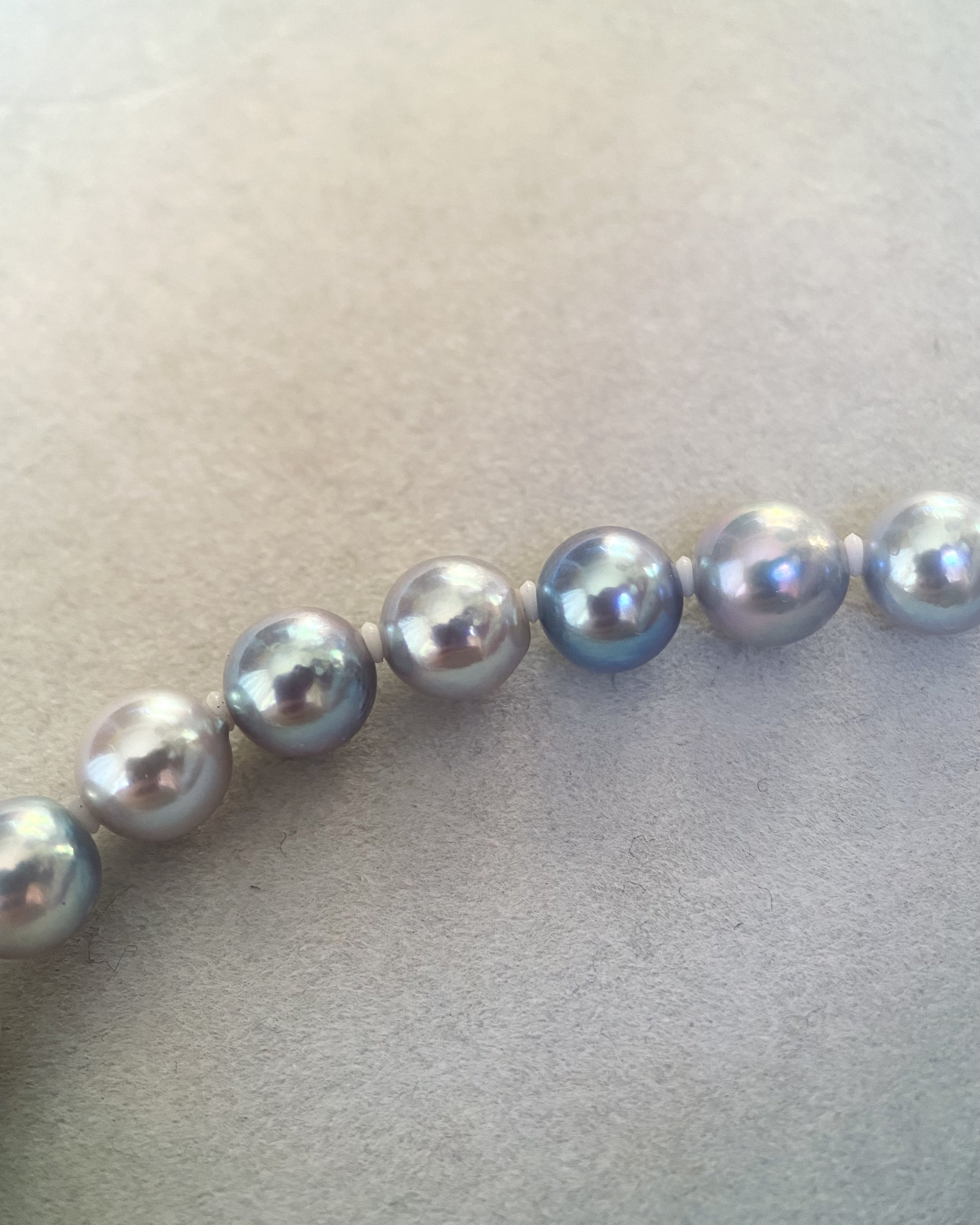 Ultra-Rare Japanese Metallic Electric-Blue Madama Akoya Pearl Necklace, 7–7.5mm, Rainbow Overtones & High-Mirror Lustre – S925 Silver Clasp Starlit Pearls