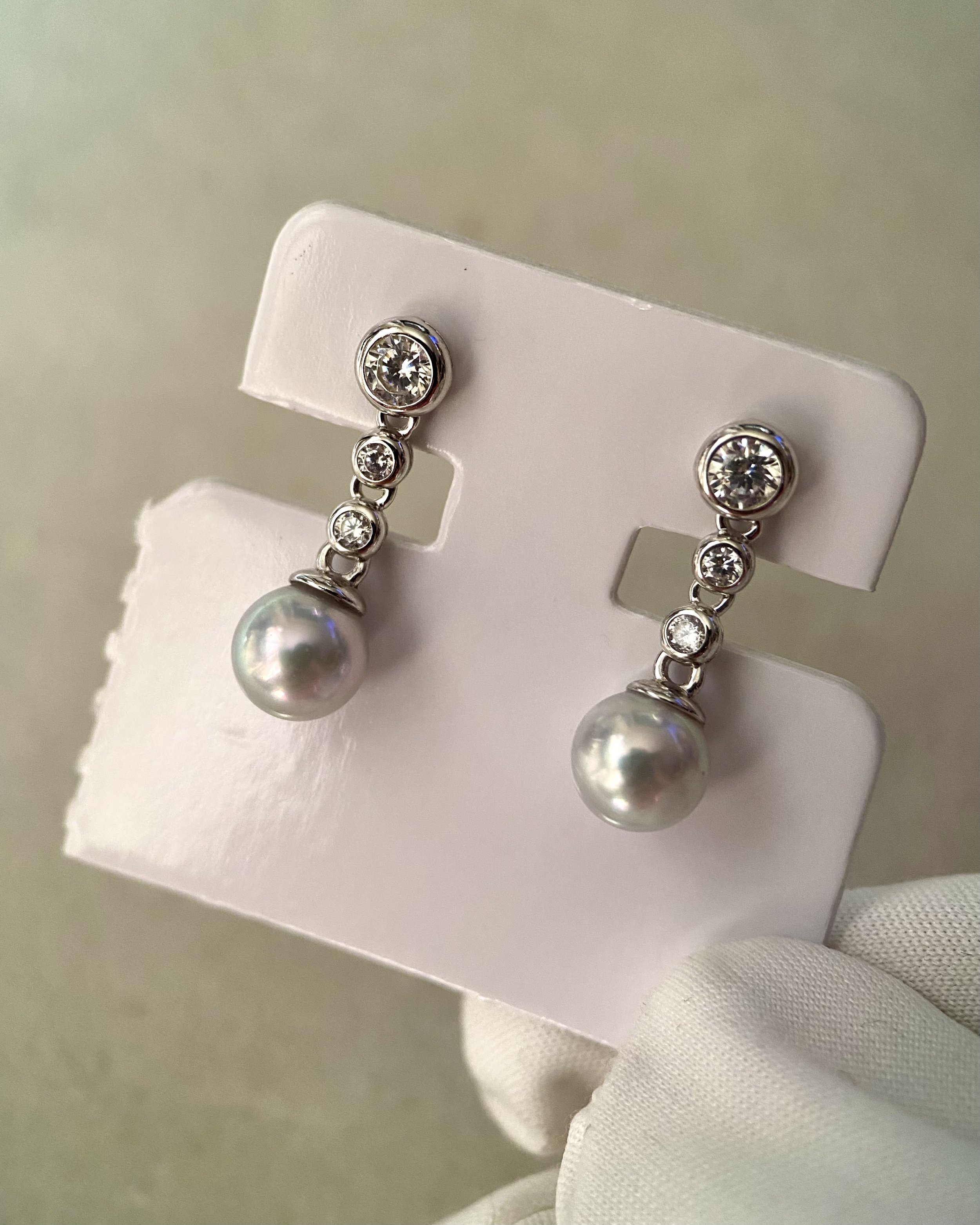 6.5-7mm Japanese Silver Grey Madama Akoya Pearl Drop Earrings, Rose Overtone, Original Japanese Glistening S925 Silver Bubble Design Starlit Pearls