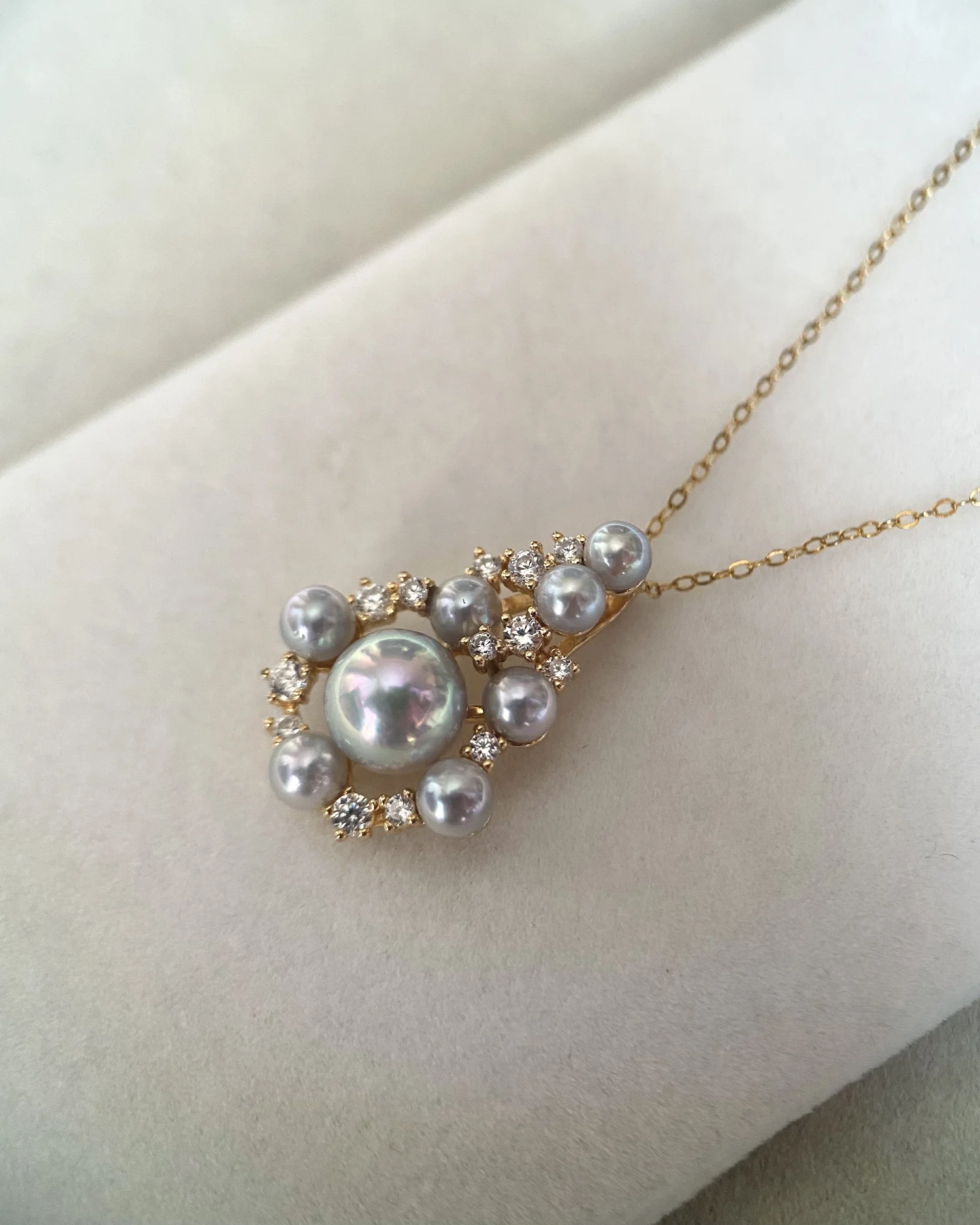 Top-Tier Quality Japanese Silver-Grey Akoya Pearl Pendant, Aurora 7mm Madama_4mm Saiundama Pearls, Original Japanese S925 Medallion Setting Starlit Pearls